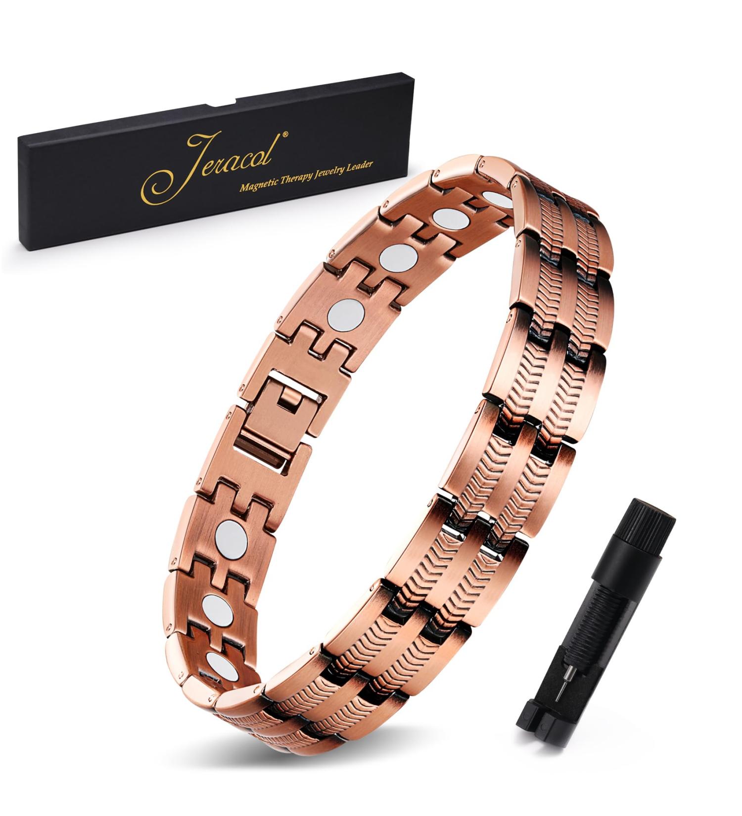 Jeracol Copper Magnetic Bracelet | Solid Copper Wristband with Ultra Strength Magnets | Adjustable Size with Removal Tool | Jewelry Gift Box Included - Buy Online on GoSupps.com