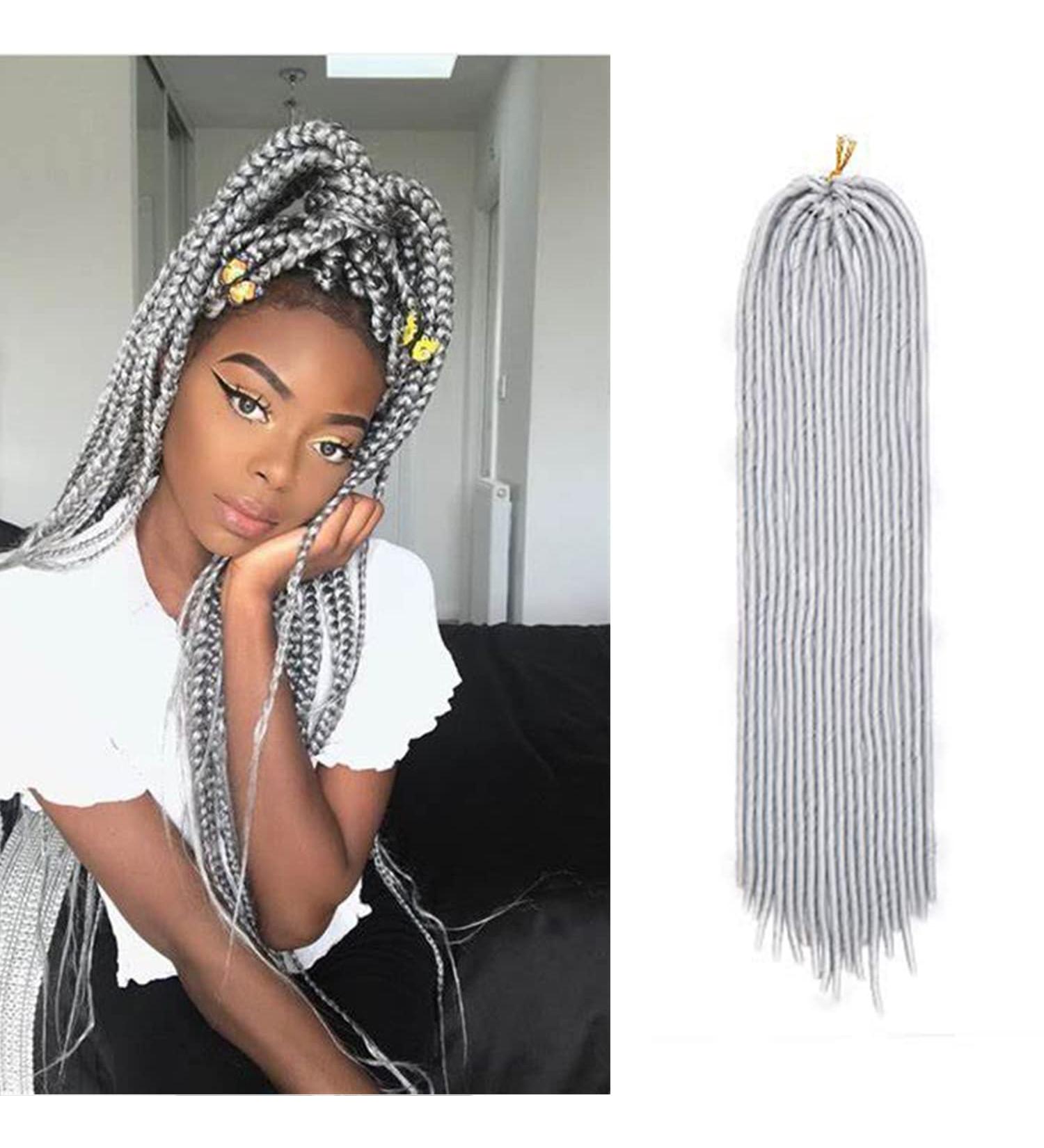 20" One Piece Crochet Faux Locs Braiding Hair Extension Synthetic Hair Braids Soft Heat Resistant For Women - Grey(Weight:100g) 20" Grey - Buy Online on GoSupps.com