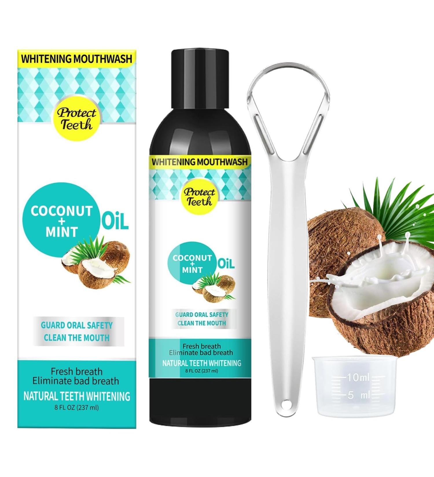  Zavonirae Coconut Oil Mouthwash for Teeth with Tongue Scraper Natural Mouth Care Bad Breath Control Alcohol Free Teeth Whitening Gum Health No - Buy Online on GoSupps.com