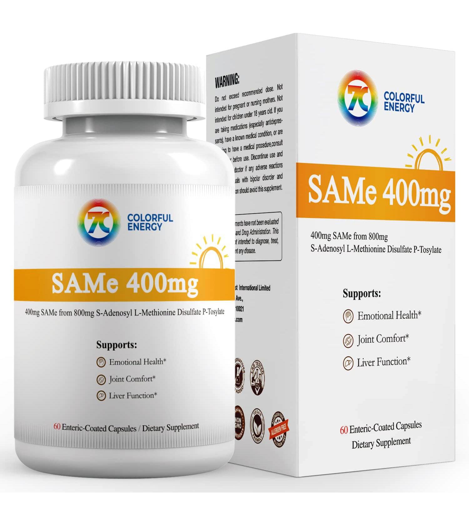 7c Sam e 400mg Supplement (S-Adenosylmethionine) Vitamin B6 B12 Added to Enhance Sam-e Effectiveness Mood and Joint Comfort Vegan Non-GMO Gluten-Free 60 Enteric Coated Capsules - Buy Online on GoSupps.com