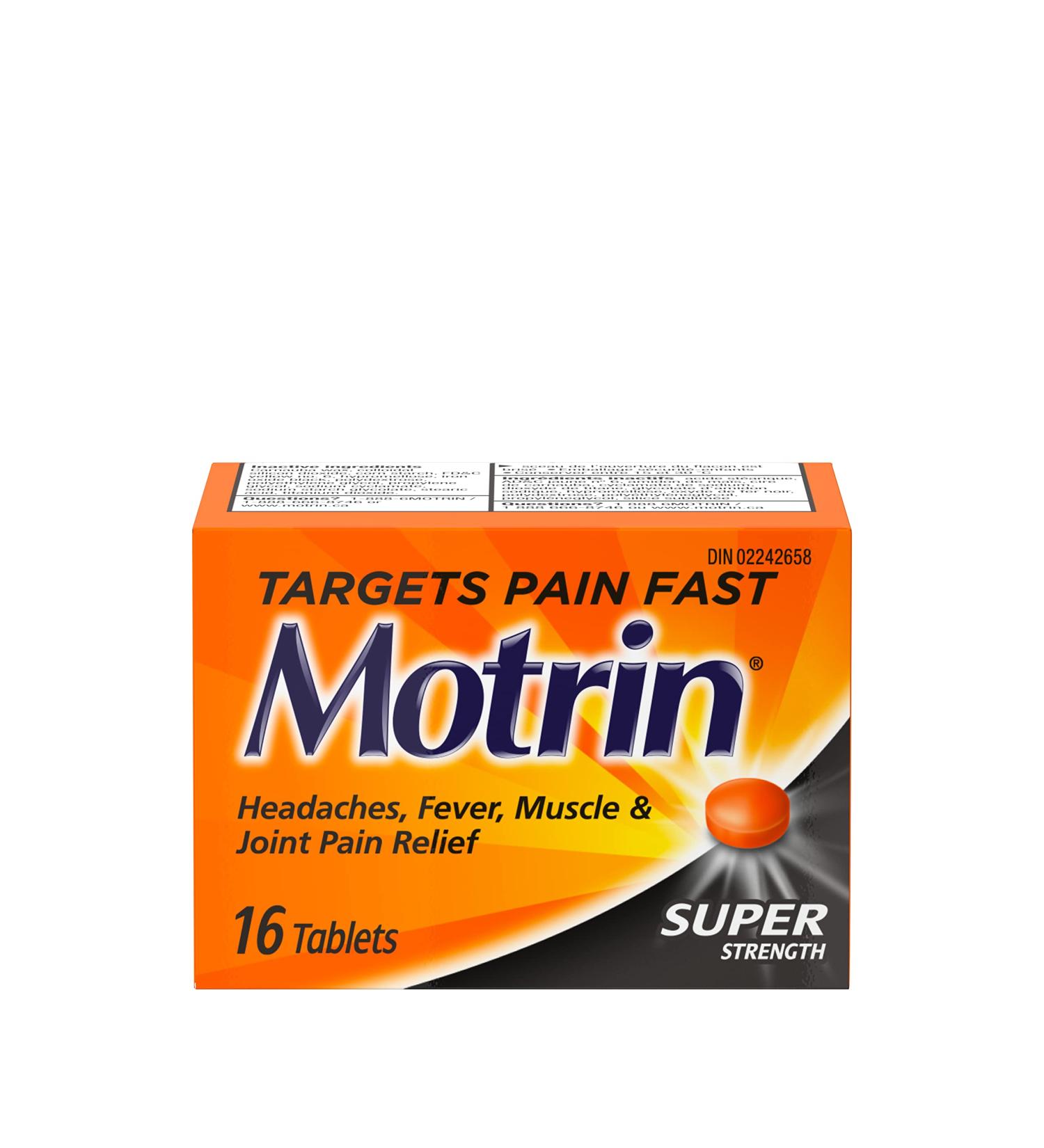 Motrin Super Strength Tablets Pain Reliever for Menstrual Pain Back Pain Ibuprofen 400mg 16 Tablets orange 16 Count (Pack of 1) Tablets - Buy Online on GoSupps.com