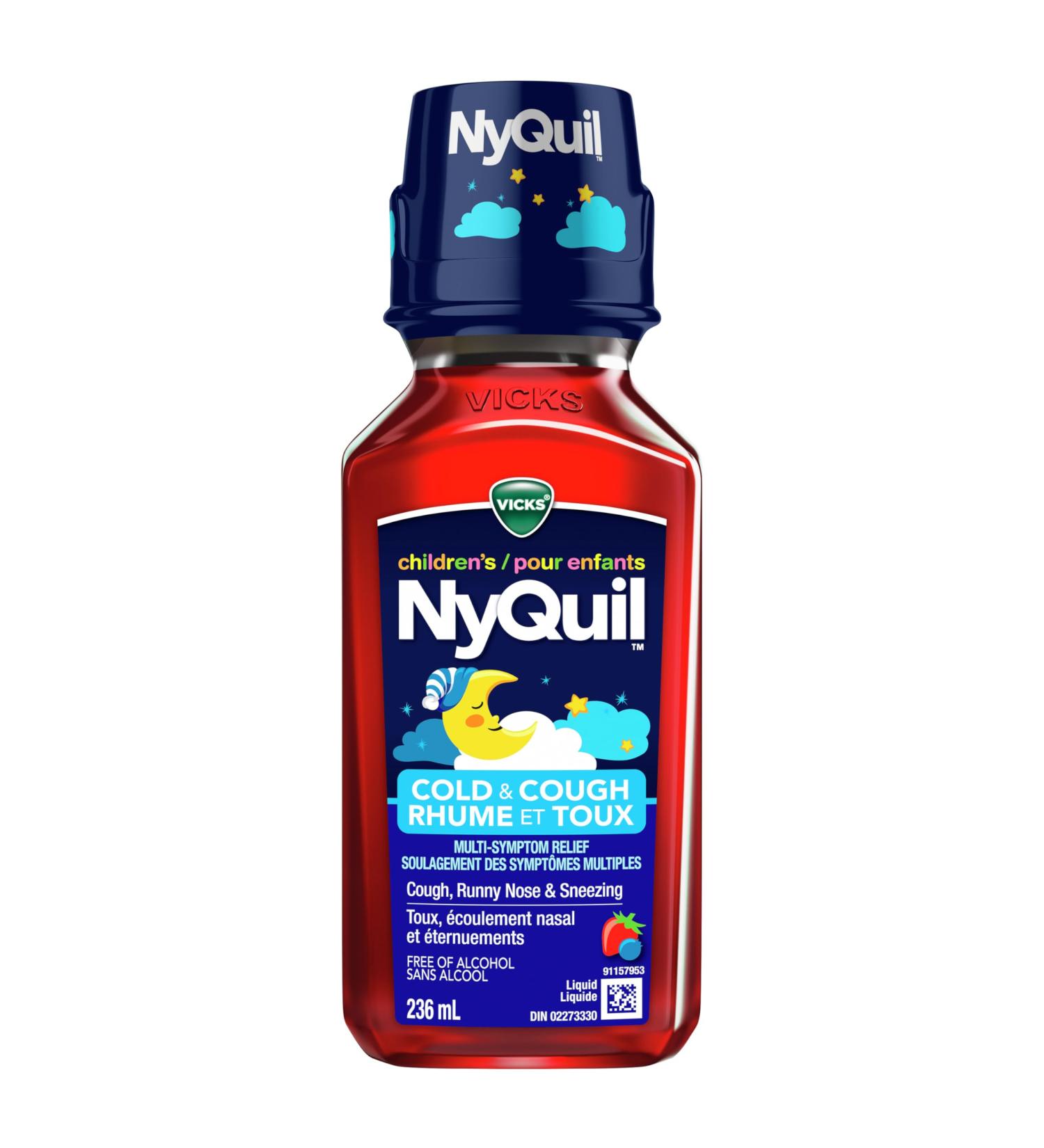 Vicks Children's NyQuil Cold and Cough Syrup Multi-Symptom Relief from Cough Runny Nose Sneezing Berry Flavoured Ages 6+ 236 mL - Buy Online on GoSupps.com