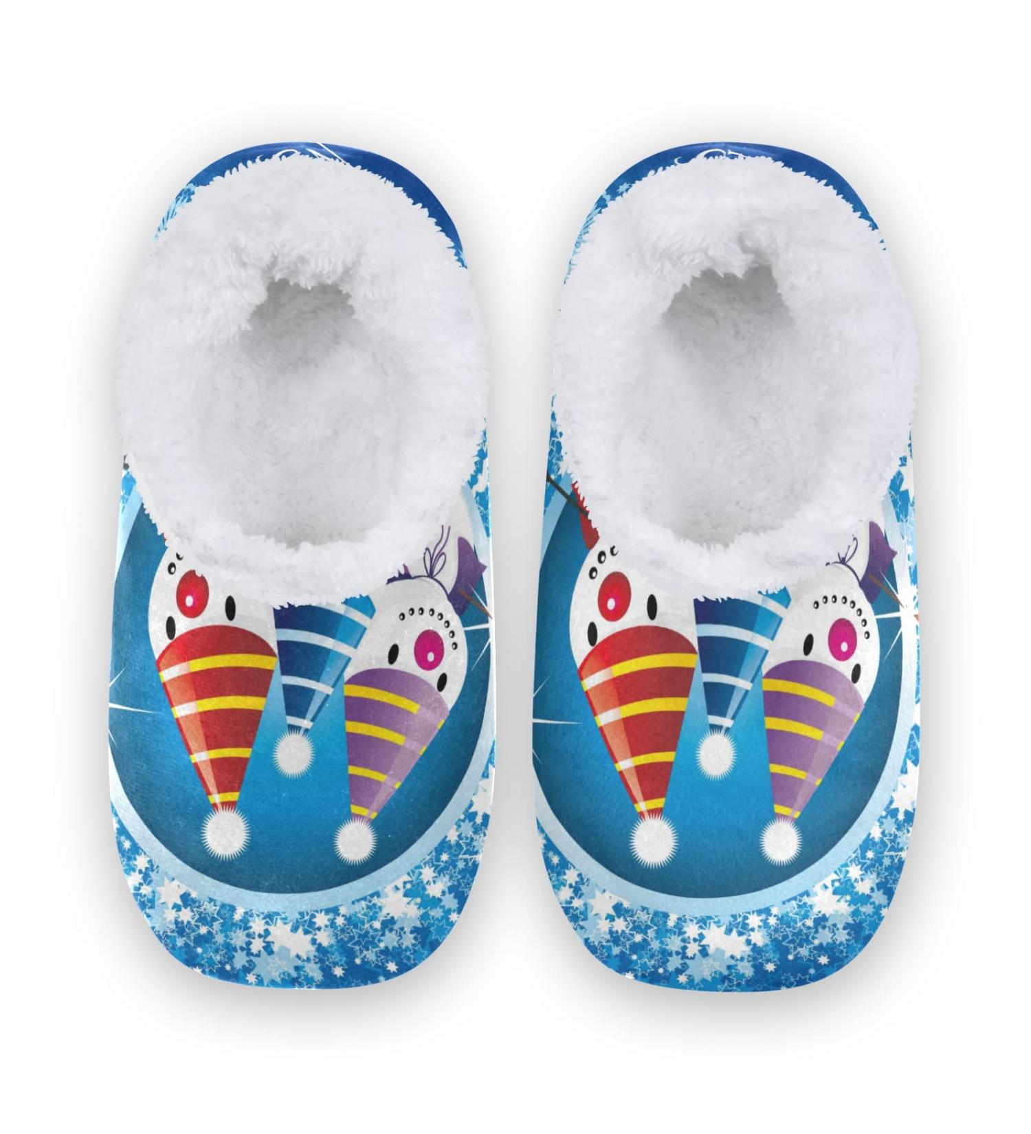 Mnsruu Christmas Snowman Star Snow Slippers - Comfortable Non-Slip Fleece Men's Shoes Size 43-46 (UK 8-9) - Ideal for Cozy Winter Nights - Buy Online on GoSupps.com
