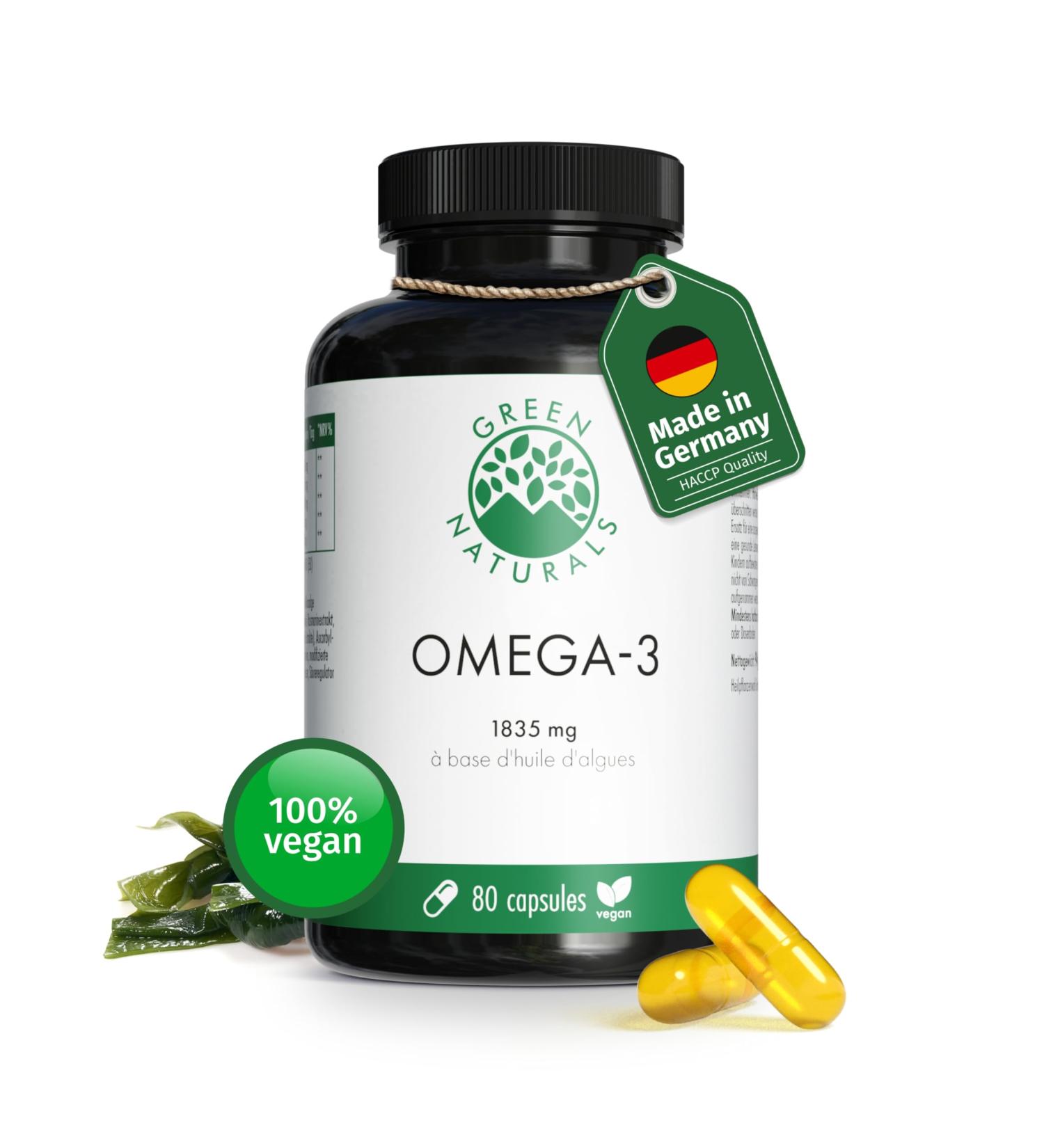 Vegan Omega 3 - 3336 mg Algae Oil - 1000 mg DHA & 500 mg EPA per Dose - Heavy Metal Free - 80 Capsules - Made in Germany - Buy Online on GoSupps.com