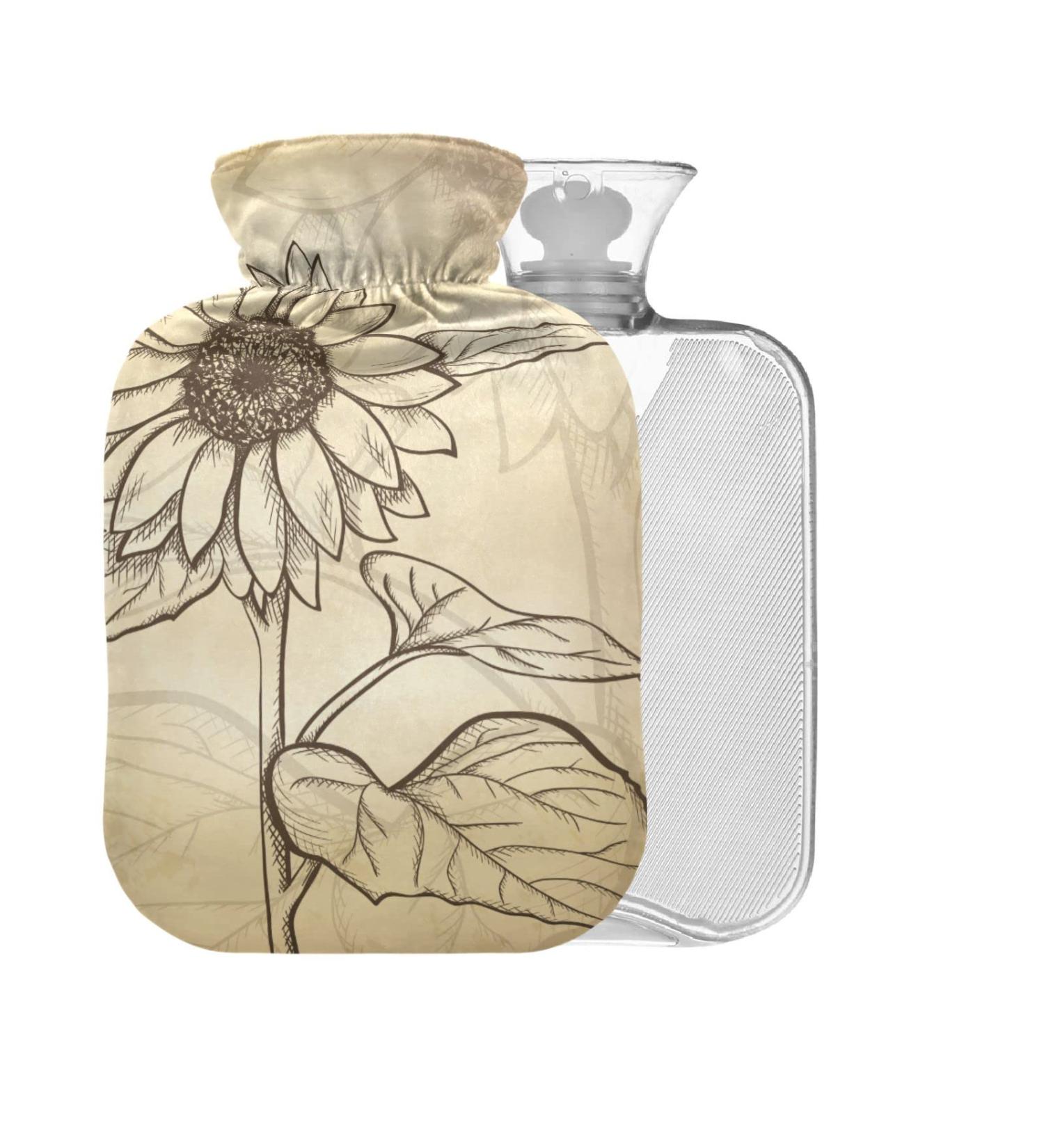 Sketch Sunflower Hot Water Bottle 2L - Large Hot Water Bag for Pain Relief - Ideal for Bed Hands & Feet - International Shipping - Buy Online on GoSupps.com