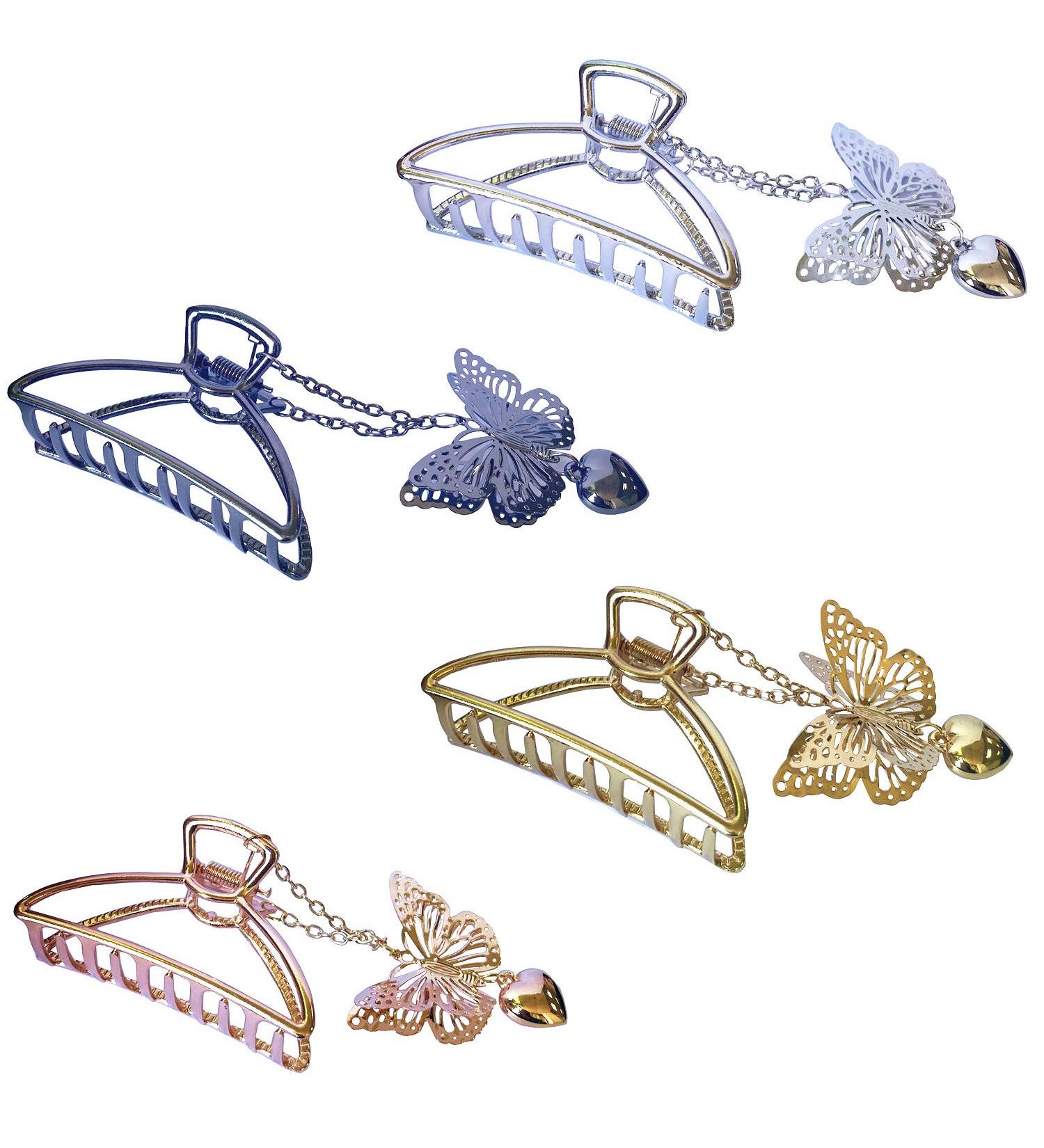 TANG SONG 4PCS Metal Hair Claw Clips with Butterfly and Heart Pendant | Hair Catch Barrette Jaw Clamp for Women | Half Bun Hairpins Set(Silver+Gold+Rose Gold+Black) - Buy Online on GoSupps.com