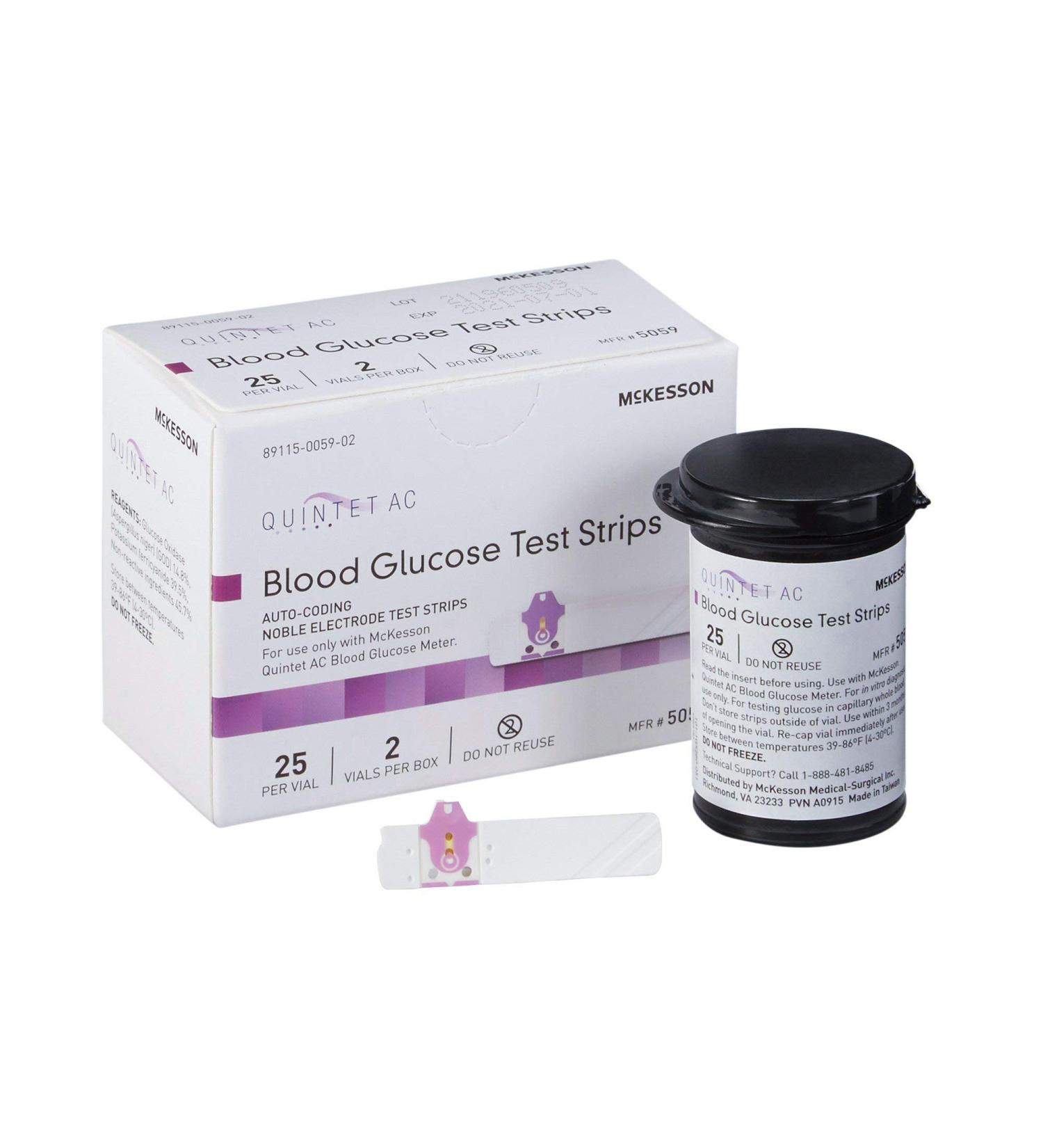 McKesson QUINTET AC Blood Glucose Test Strips - Auto Coding Noble Electrode Strips for Whole Blood Glucose Testing - 300 Strips (6 Packs) - Buy Online on GoSupps.com