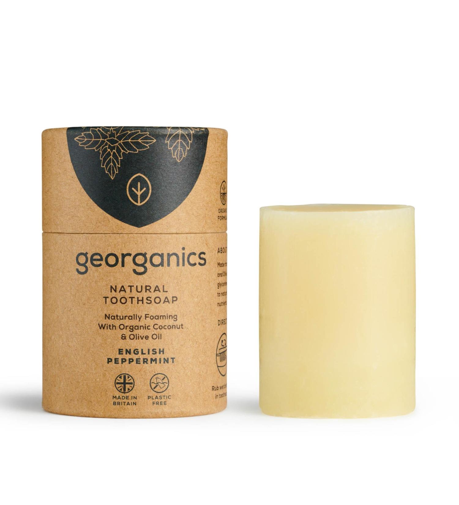 Georganics - Organic Whitening Toothpaste Soap - Natural Foaming Solid Toothpaste with Organic Virgin Coconut Oil and Olive Oil - Vegan SLS and Cruelty Free - Peppermint - 60ml - Buy Online on GoSupps.com