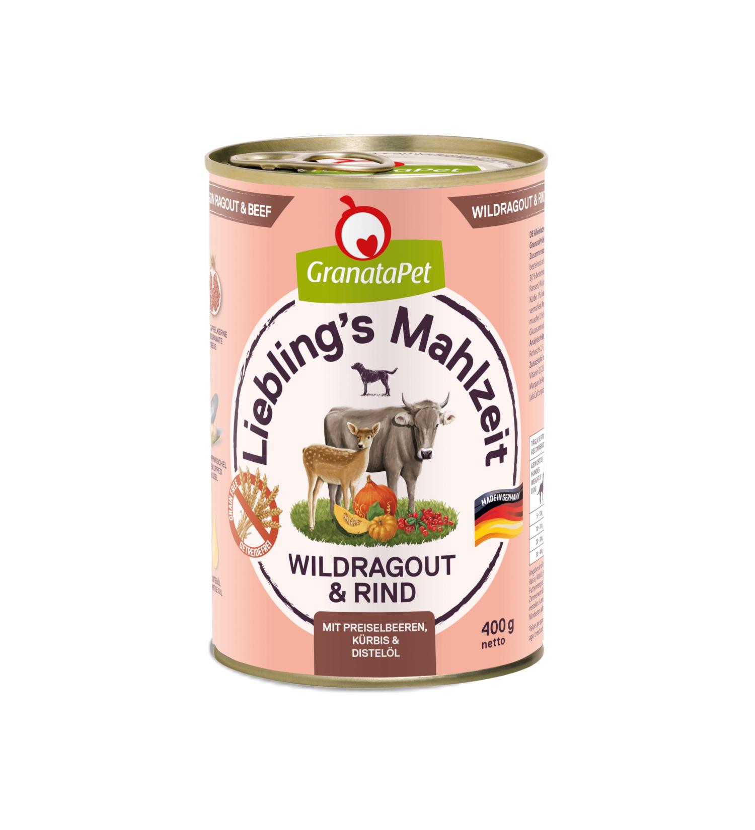 Granatapet Liebling's Meal Wildragout & Rind - Cereal-Free Wet Dog Food | 6 x 400g | Healthy & Natural Dog Nutrition - Buy Online on GoSupps.com