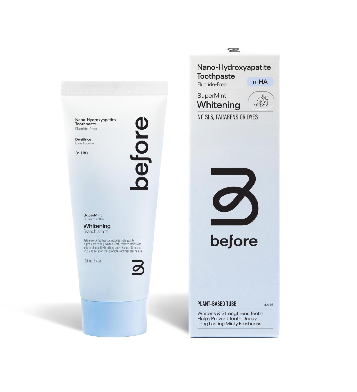 Before | Fluoride Free n-HA Whitening Toothpaste | Natural Nano Hydroxyapatite Helps Strengthen Teeth & Remineralize Enamel for Oral Health Lasting Mint Flavor Made in The USA 4.4oz 4.4 Fl Oz (Pack of 1) - Buy Online on GoSupps.com