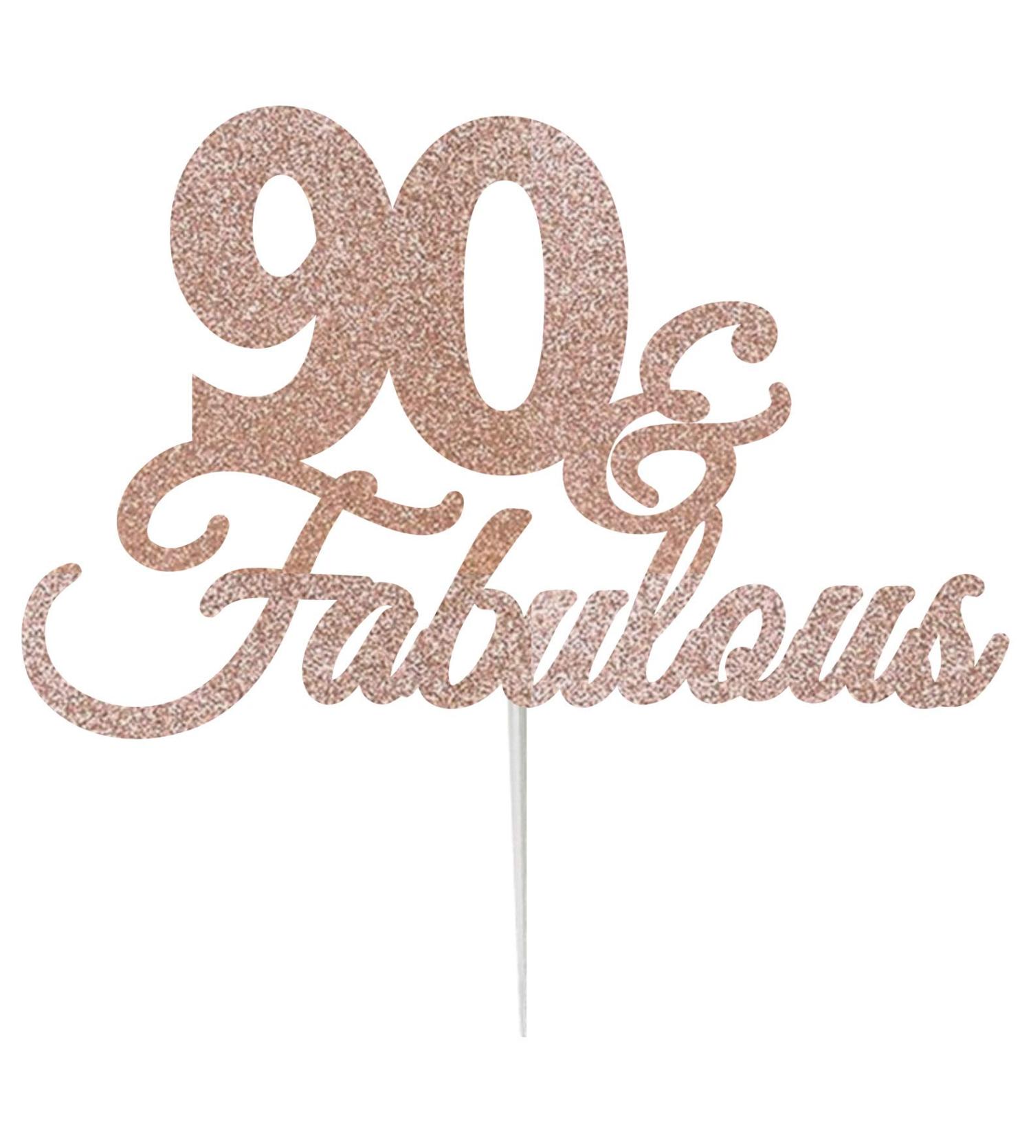 LissieLou 90 & Fabulous Cake Topper 90th Birthday Made in the UK Glitter Card Rose Gold