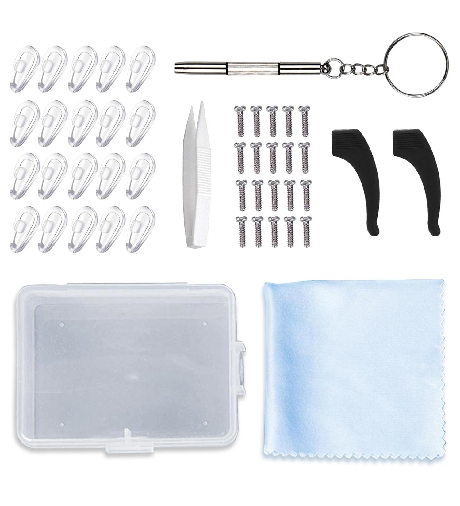 Glasses Repair Set 10 Pairs Silicone Nose Pads & 20 Screws with Cleaning Towels & Tweezers for Sunglasses & Reading Glasses - Buy Online on GoSupps.com