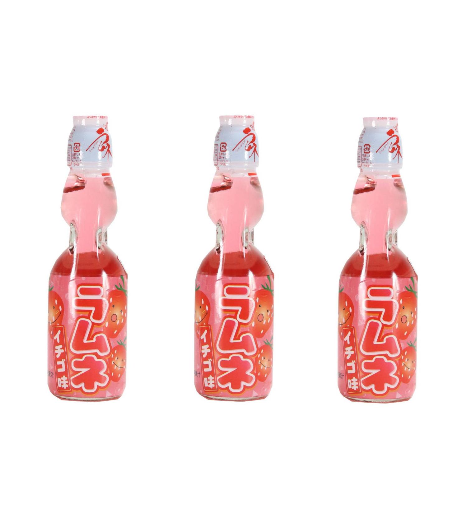 Hatakosen Ramune Strawberry 200 ml (3 bottles)