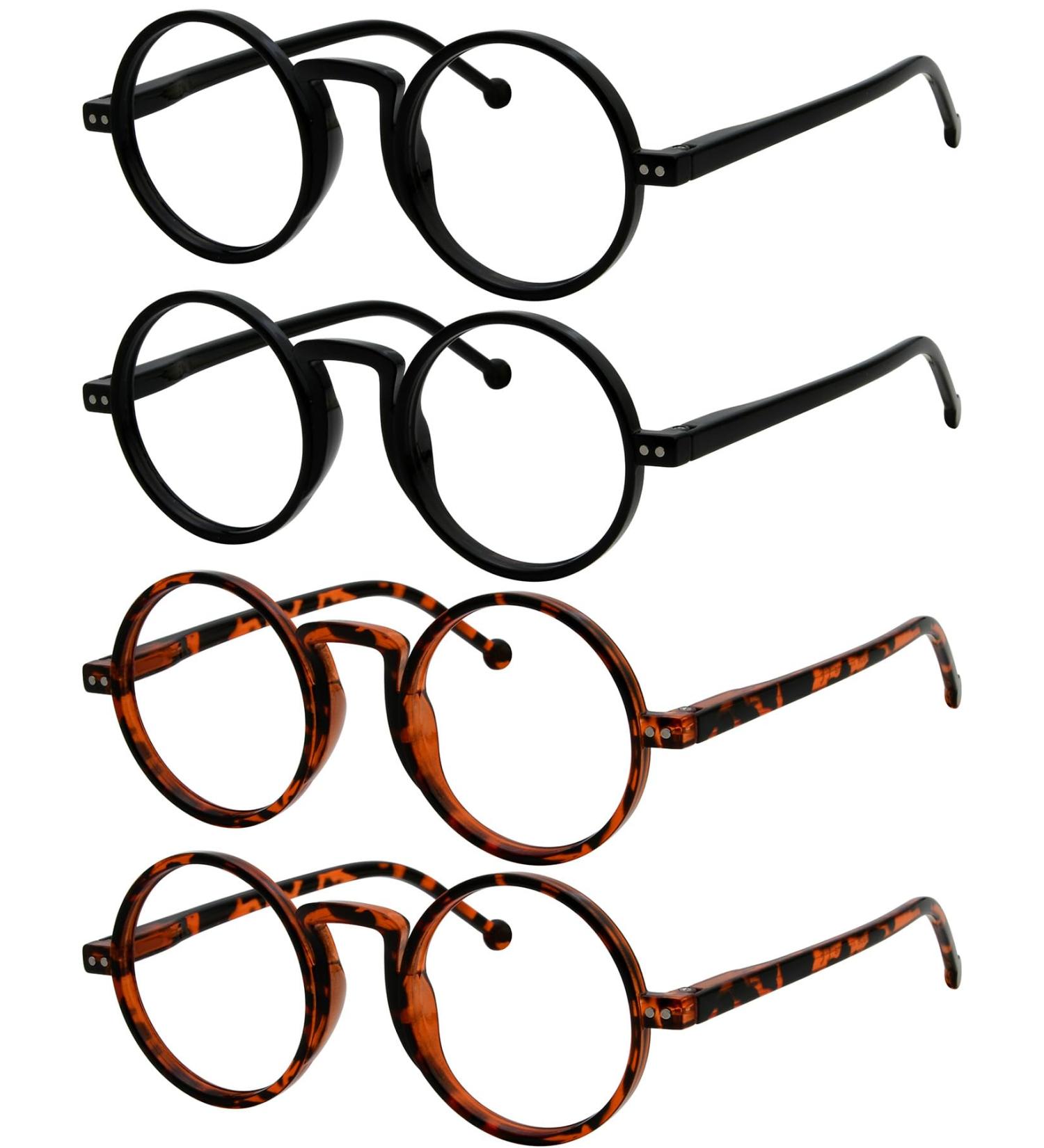 Eyekeper 4-Pack Oversized Round Glasses - Vintage Reading Aid for Men & Women - 2 Black & 2 Tortoise - Spring Hinges +1.50 - Buy Online on GoSupps.com