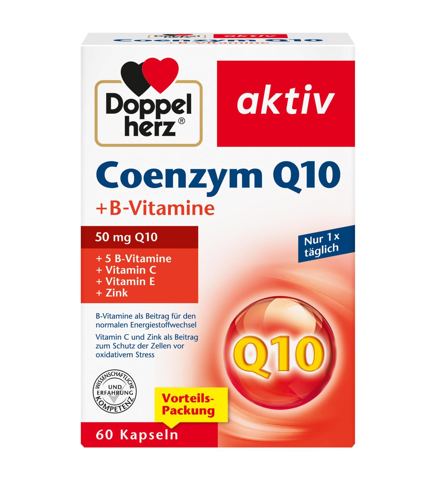 Double Heart Coenzyme Q10 + B Vitamins with Zinc & Vitamins B6 B12 C - Immune Support - 60 Capsules - Buy Online on GoSupps.com