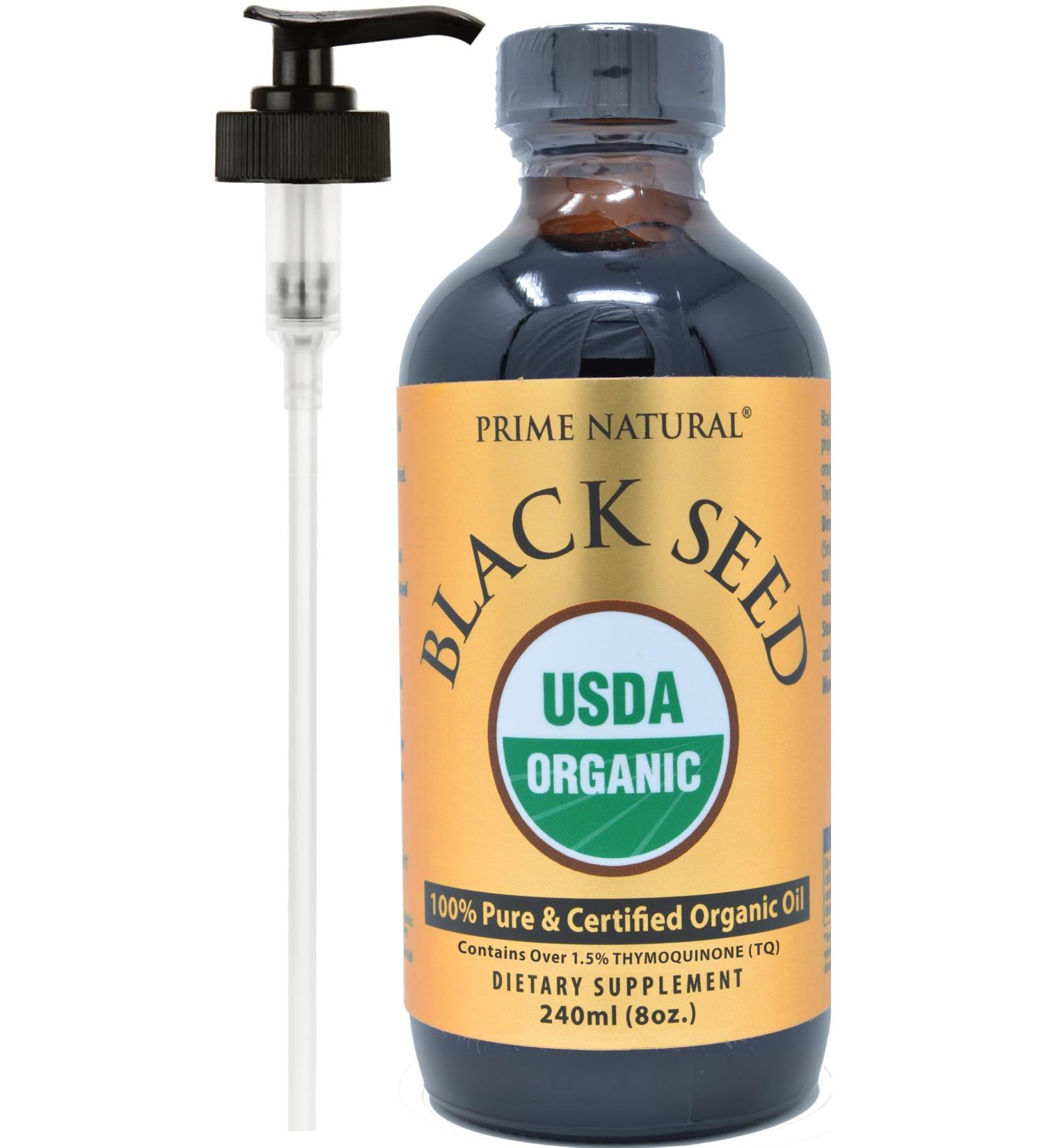 PRIME NATURAL Organic Black Seed Oil 8oz | Cold Pressed Unrefined High Thymoquinone 1.7% USDA Certified | Turkish Origin Potent Pure Nigella Sativa Liquid | Vegan Omega 3 6 9 Antioxidant 8 Fl Oz (Pack of 1) - Buy Online on GoSupps.com