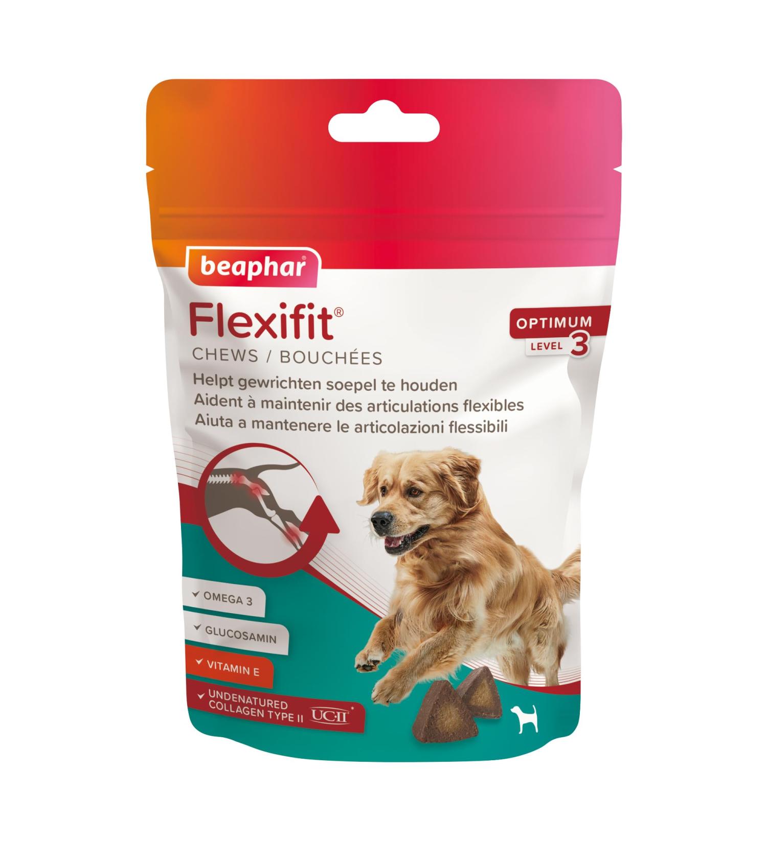 BEAPHAR Flexifit Joint Chews for Dogs Contains vitamins glucosamine essential fatty acids and collagen Provides joint support Highly palatable Level 3 175g - Buy Online on GoSupps.com