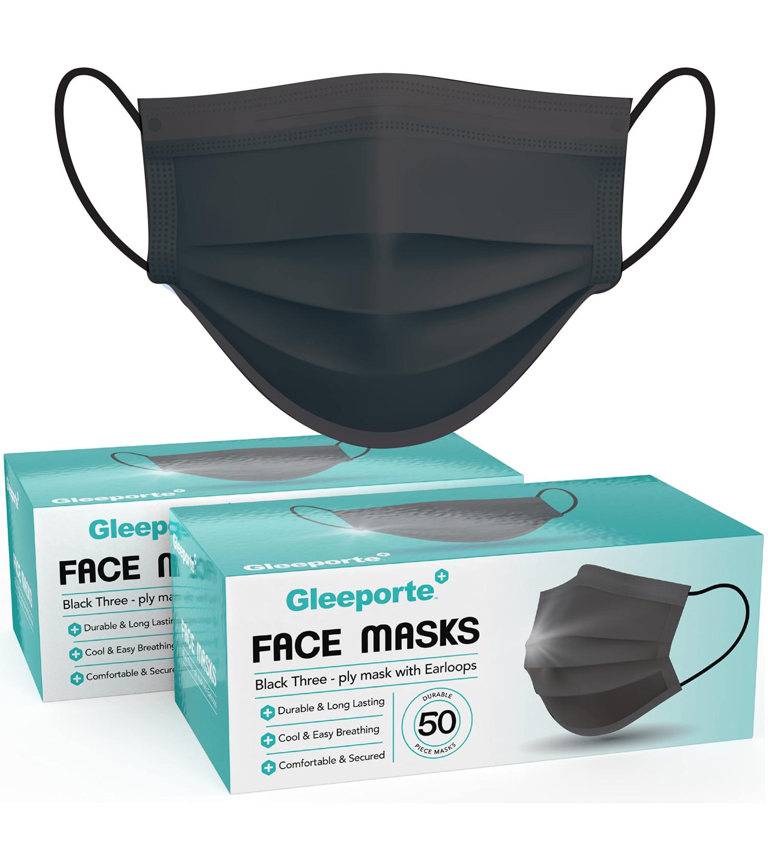Black Disposable Face Mask 3-Ply Adult Masks Facial Cover with Elastic Earloops For Home Office School and Outdoors Pack of 100