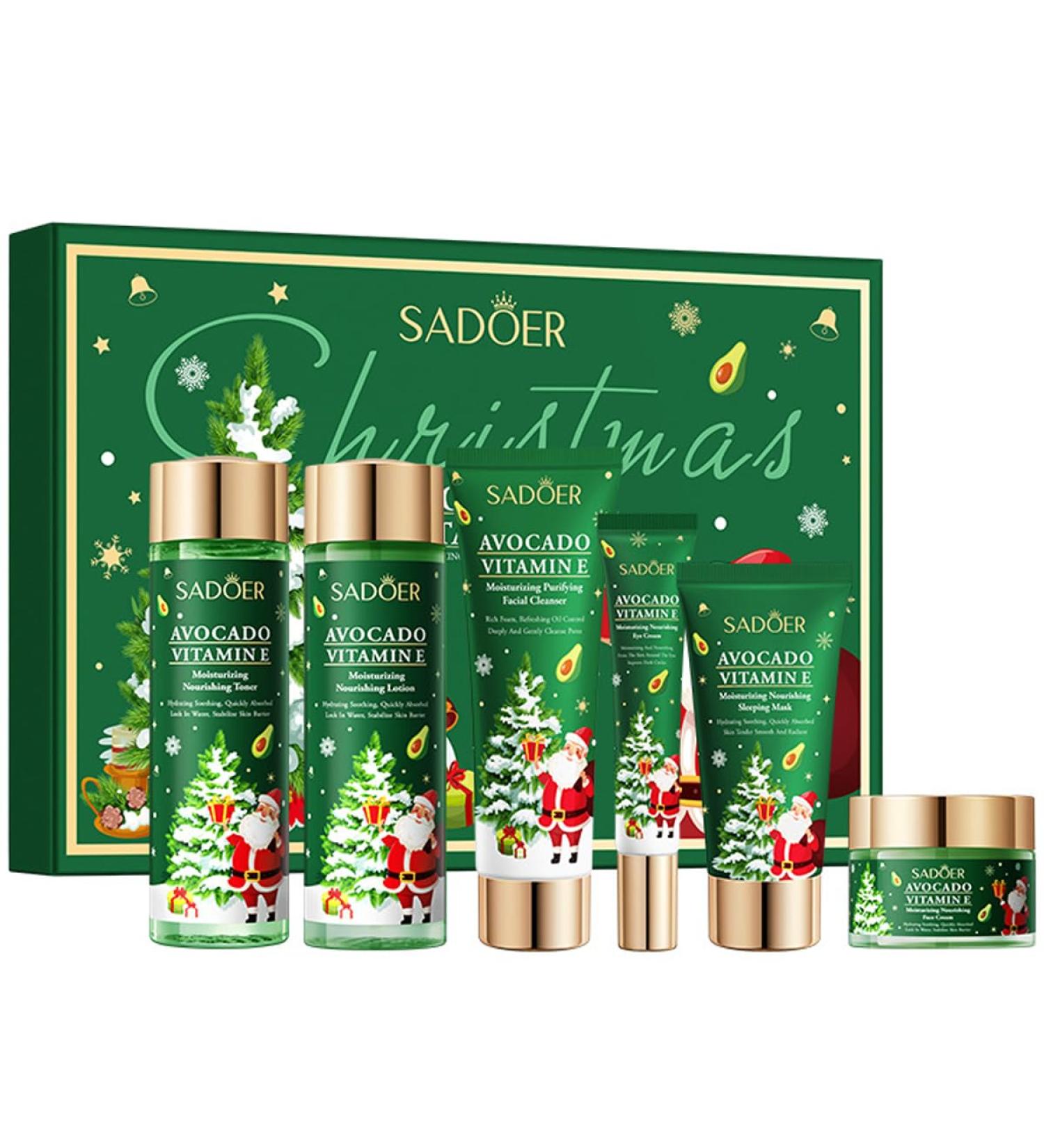 Christmas Avocado Skincare Gift Set 6pcs Deep Moisturizing Skin Care Kit with Facial Cleanser Toner Lotion Face Cream Eye Cream Sleeping Mask For Women Teen Girls - Buy Online on GoSupps.com