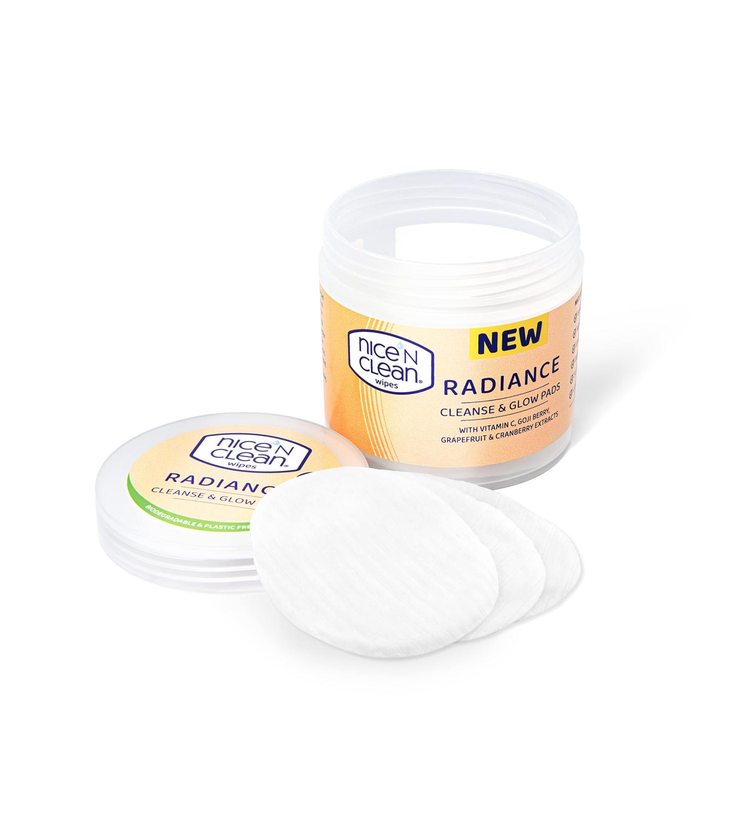 Nice 'N Clean Radiance Cleansing Pads with Vitamin C and Cranberry Extracts - 60 Biodegradable Face Wipes for Gentle Cleansing and Natural Glow - Buy Online on GoSupps.com