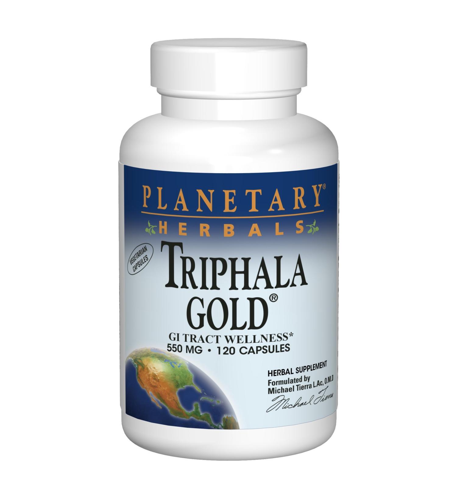 Triphala Gold 550 mg - GI Tract Wellness by Planetary Herbals | 120 Capsules - Buy Online on GoSupps.com