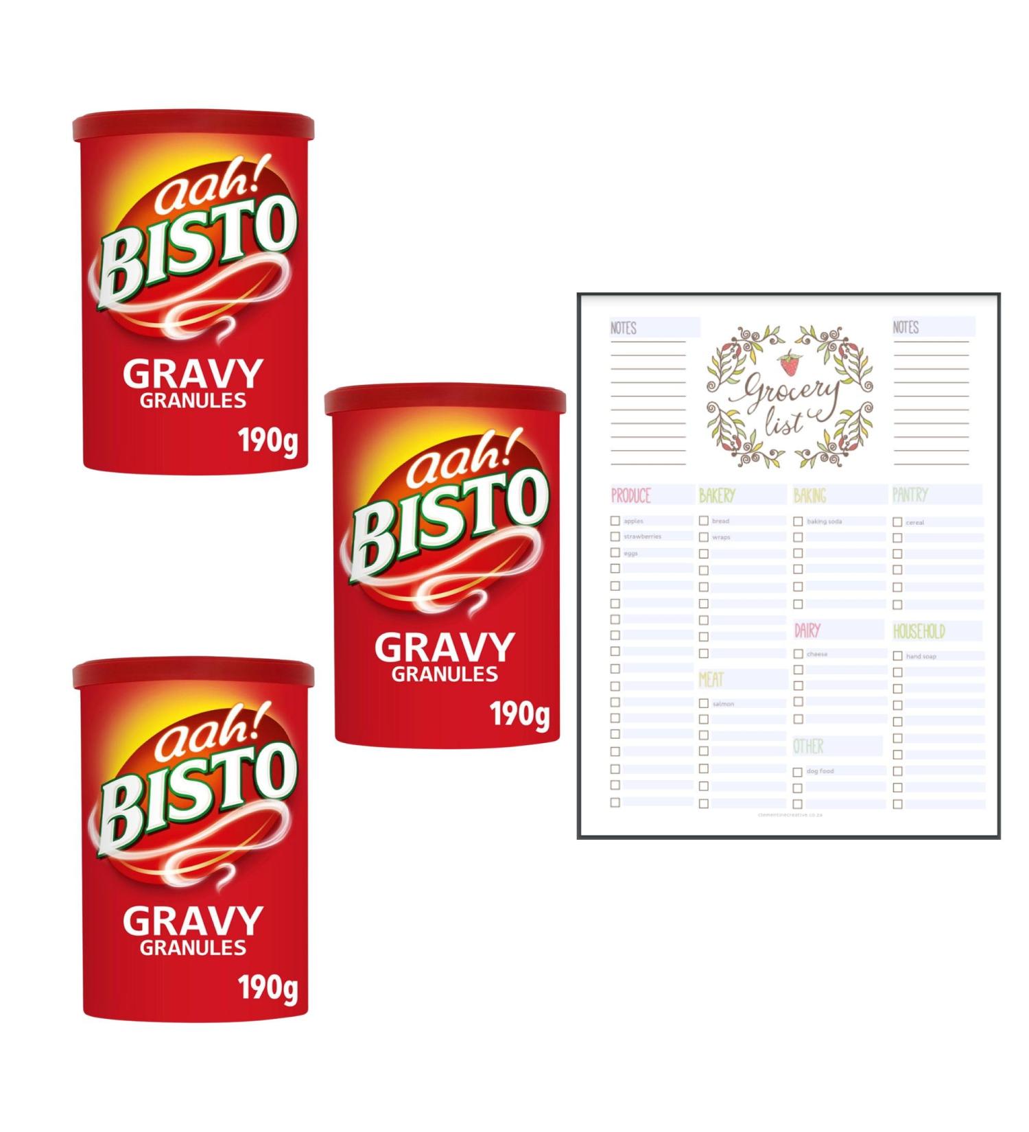 Gravy Granules Bundle which Contains Bisto Gravy Granules 190g - Pack of 3 with Grocery List Card - Buy Online on GoSupps.com
