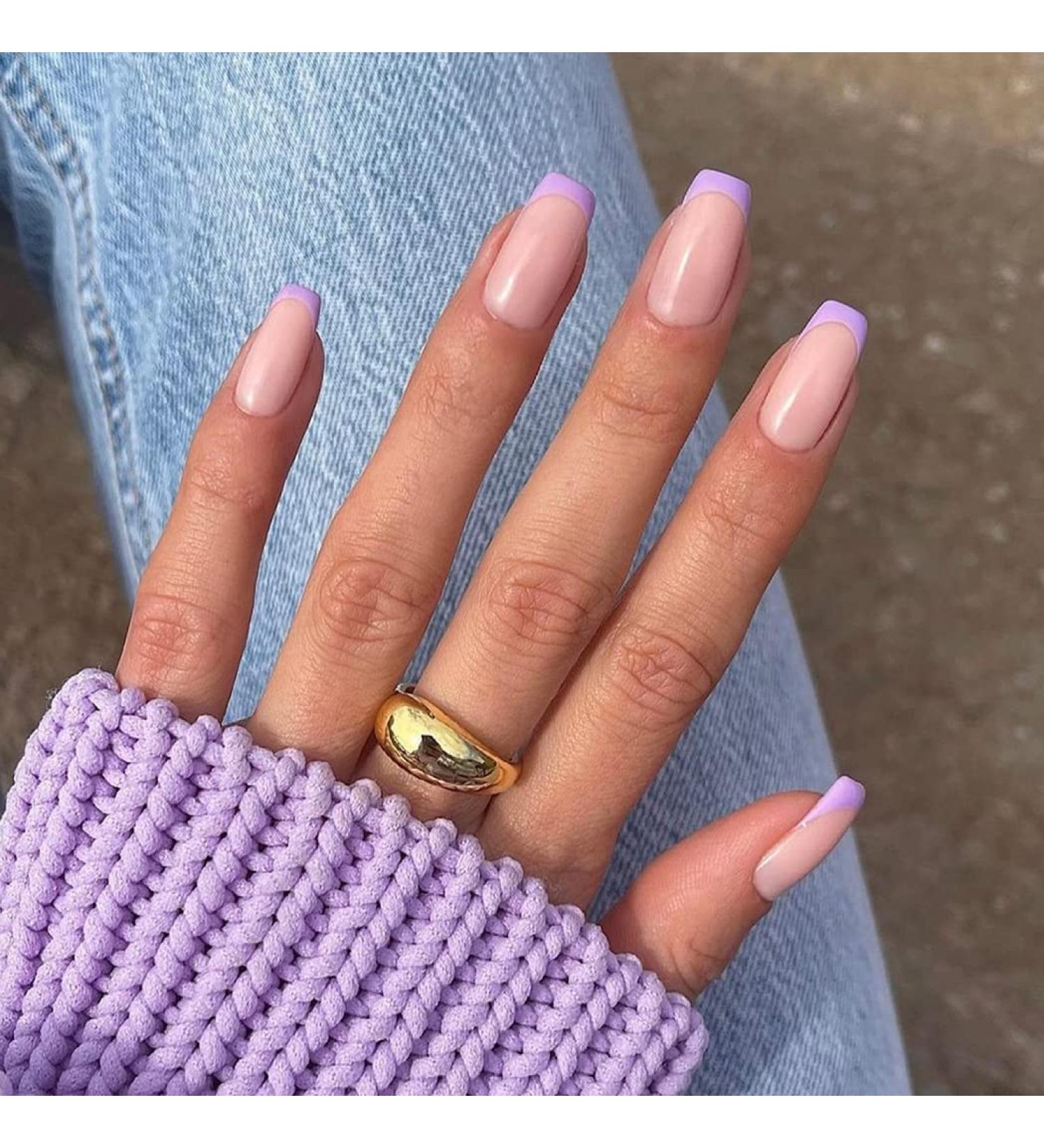 Sethexy Short Square French Press On Nails - 24PCS Pale Purple Acrylic Nails for Women & Girls | International Shipping - Buy Online on GoSupps.com