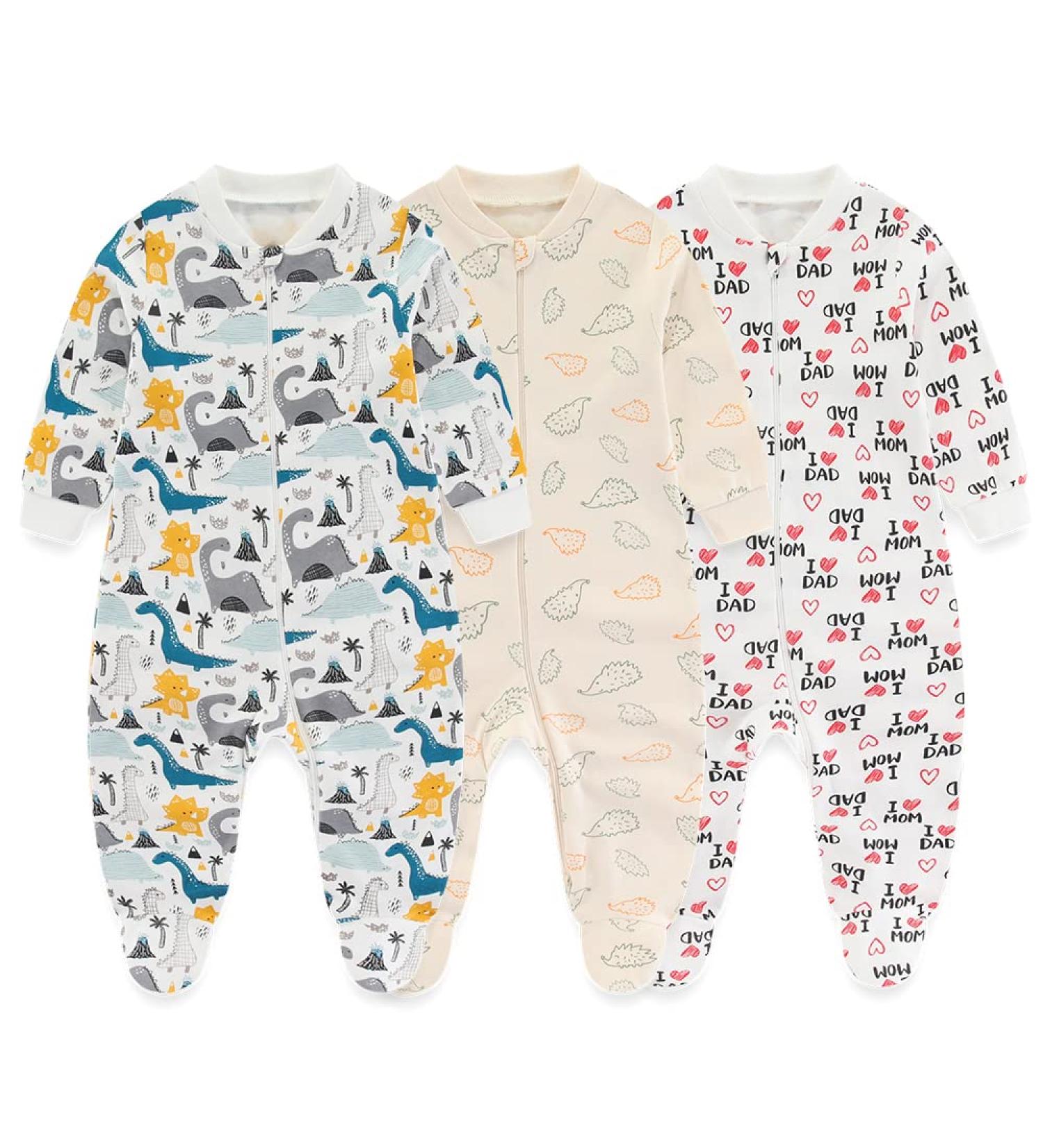 MAMIMAKA Baby Boys 9-12 Months Footed Pajamas - 3 Dinosaur/Hedgehog/Love Mom & Dad - Buy Online on GoSupps.com