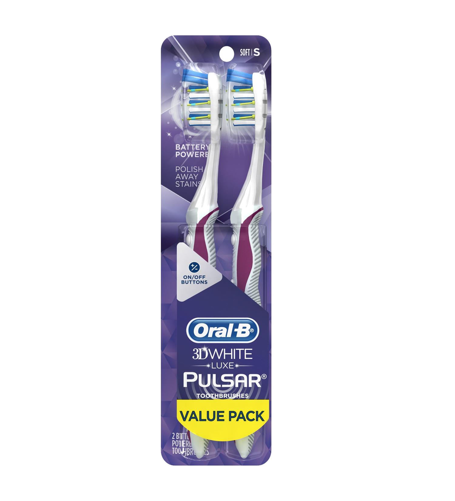 Oral-B Pulsar 3D White Advanced Vivid Soft Toothbrush Twin Pack - Colors Vary - Buy Online on GoSupps.com