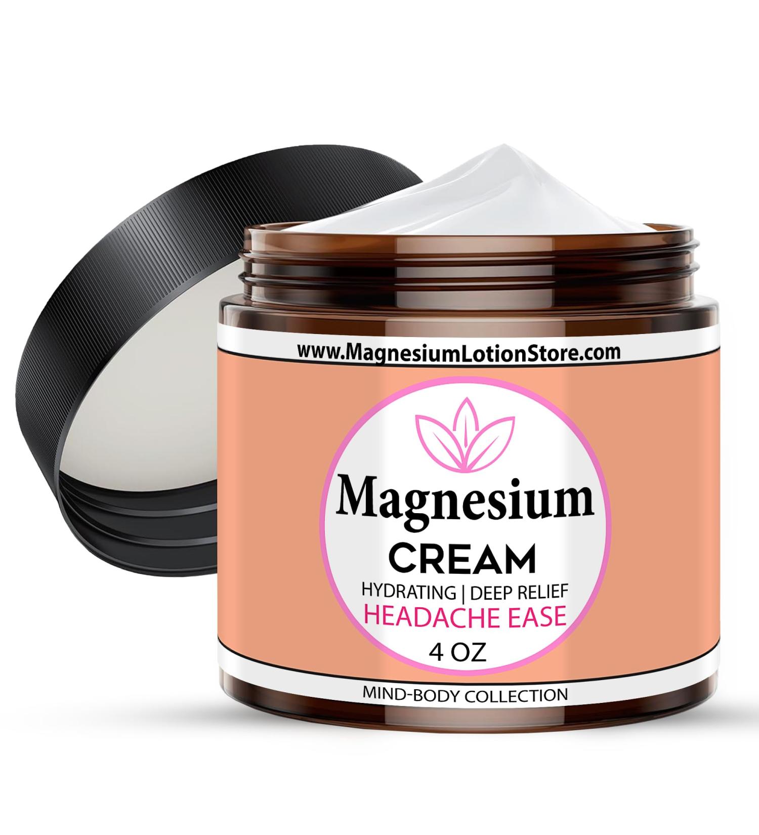Magnesium Cream for Headache Migraines Muscle Soreness Cramps Relief with Shea Butter Coconut Oil Aloe Vitamin E - Magnesium Cream for Calm & Relaxation - Peperminty Scent - 4fl oz - USA Made Headache Ease Peperminty - Buy Online on GoSupps.com