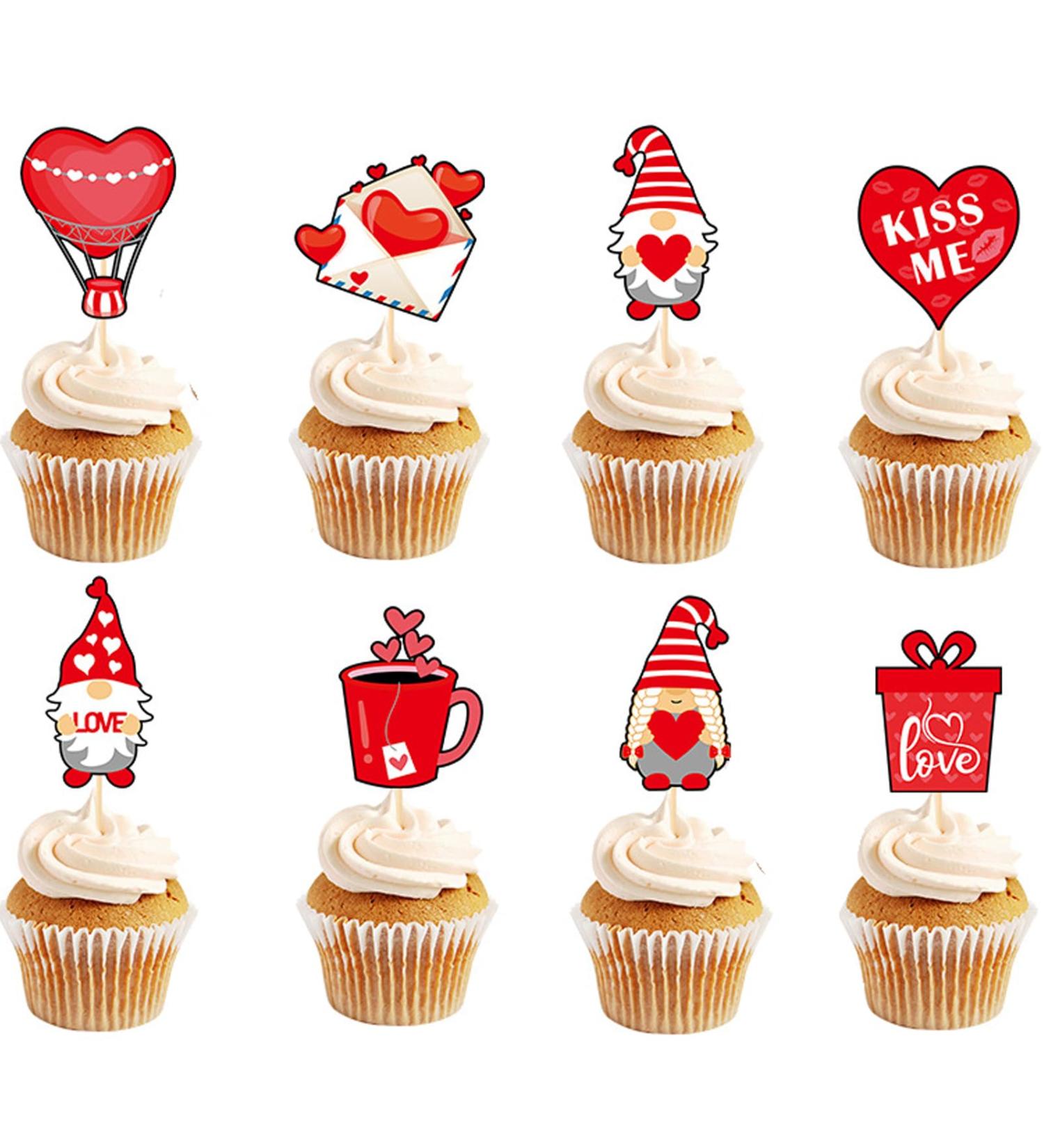 32 Pieces Valentine's Day Cupcake Toppers Love Heart Cake Decorations for Love Theme Wedding Engagement Party Favor Supplies - Buy Online on GoSupps.com