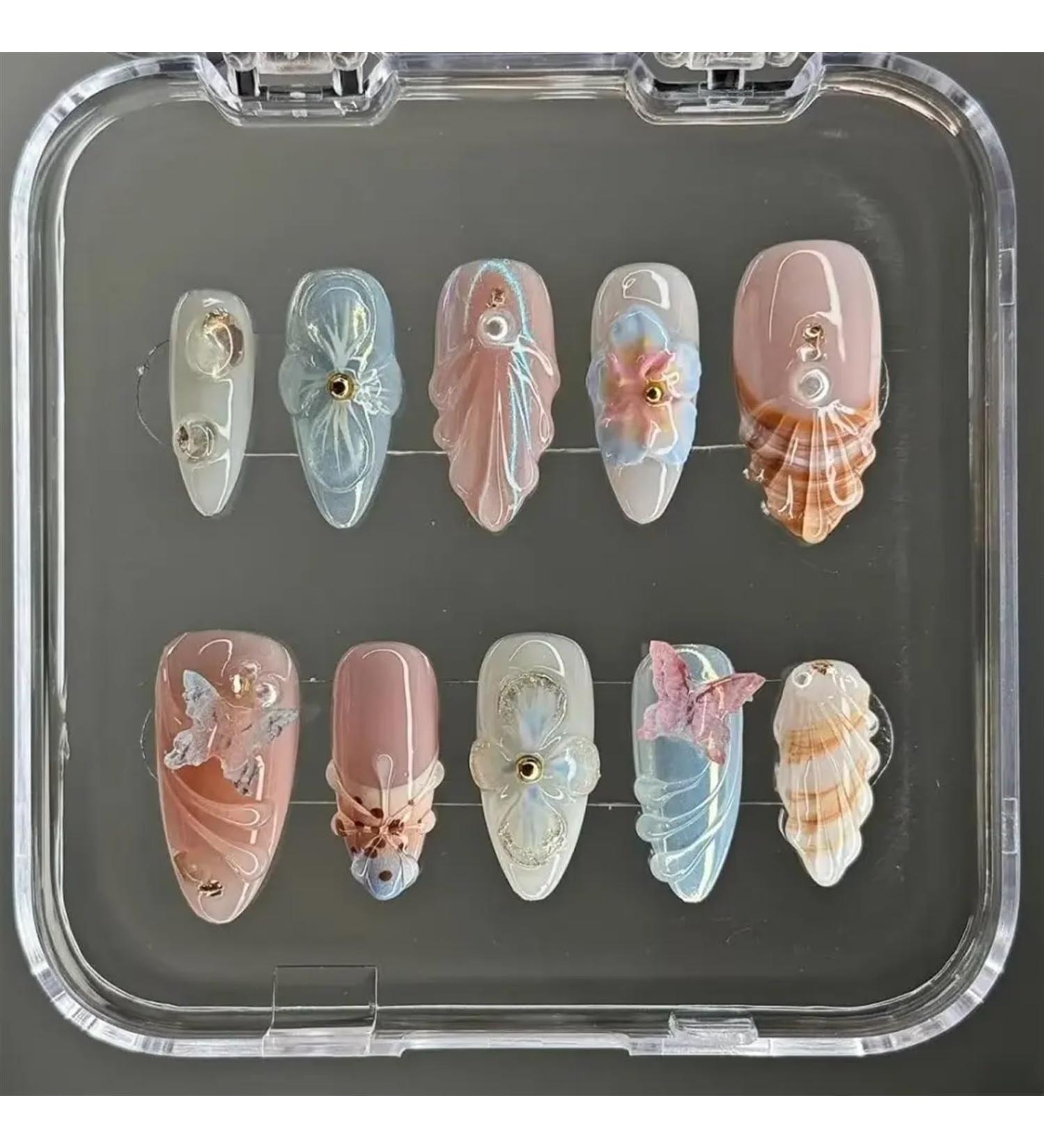 Nail Tips False Nails Tips Art Press on Nails Handmade Manicure Medium Almond Ballet Fake Nails Shell Nails Press On Nails Design with Adhesive Nail File Set(Size-L) - Buy Online on GoSupps.com