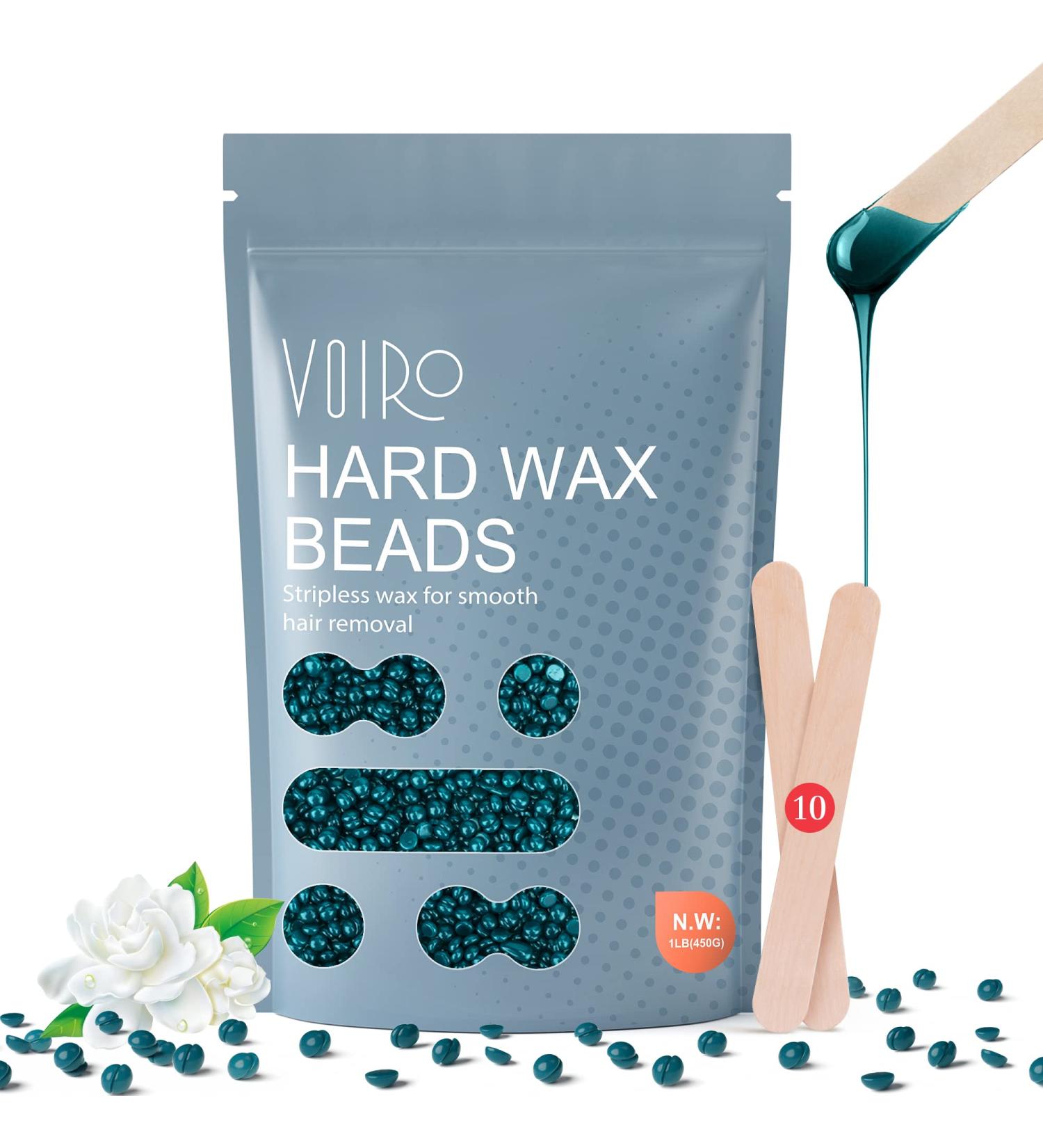 Wax Beads - VOIRO 1 LB Hard Wax Beans for Hair Removal - Brazilian Bikini Wax - Includes 10 Wax Sticks - Ideal for Eyebrows, Face, Body - Blue - Buy Online on GoSupps.com