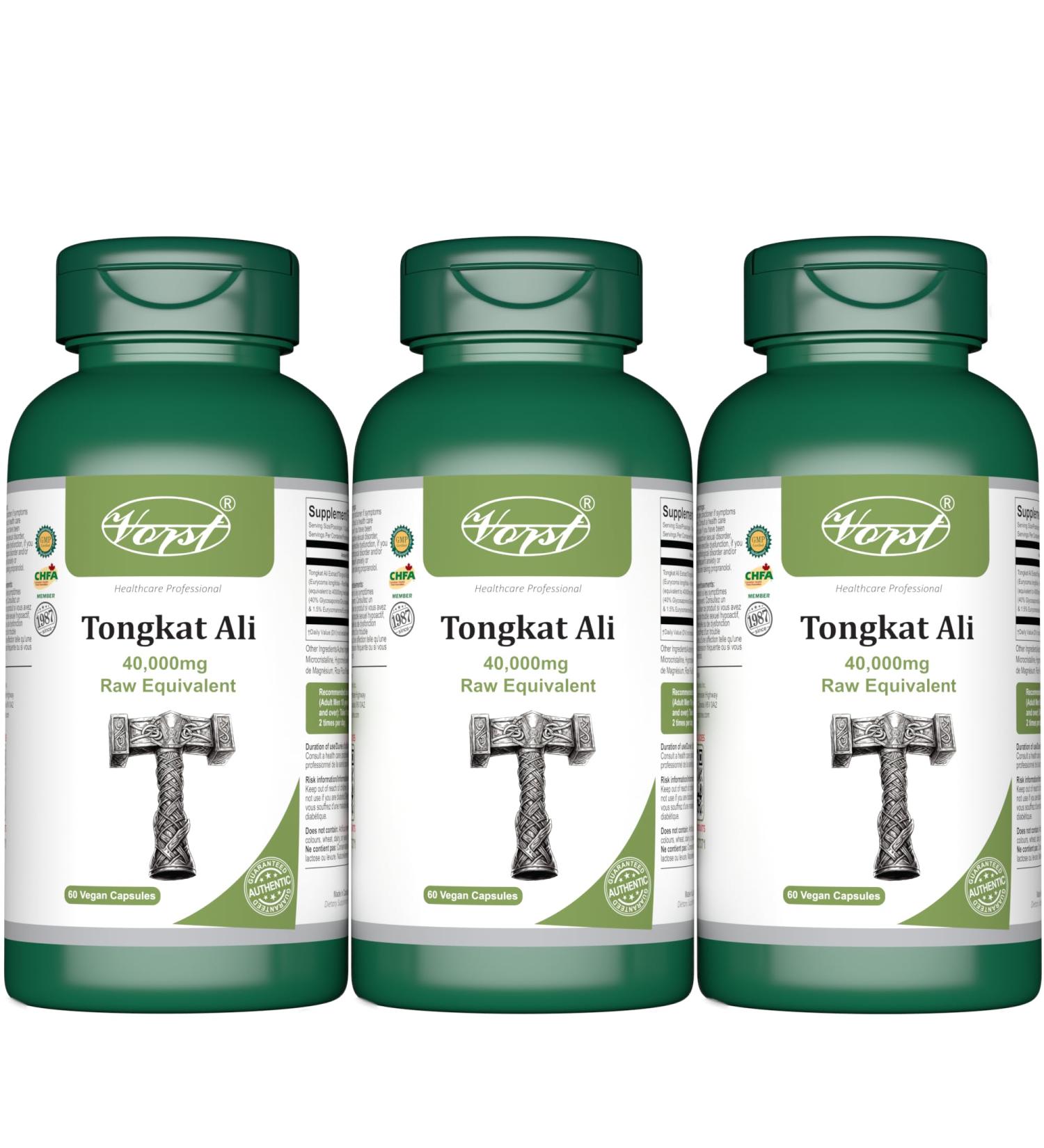 VORST Tongkat Ali Supplement 40 000mg Raw Equivalent 3 x 60 Vegan Capsules | 3 Bottles | 200mg Root Extract 200:1 Ratio | Pure Longjack For Men | Max Strength Powder Pills | 3 Bottles 180 count (Pack of 1) - Buy Online on GoSupps.com