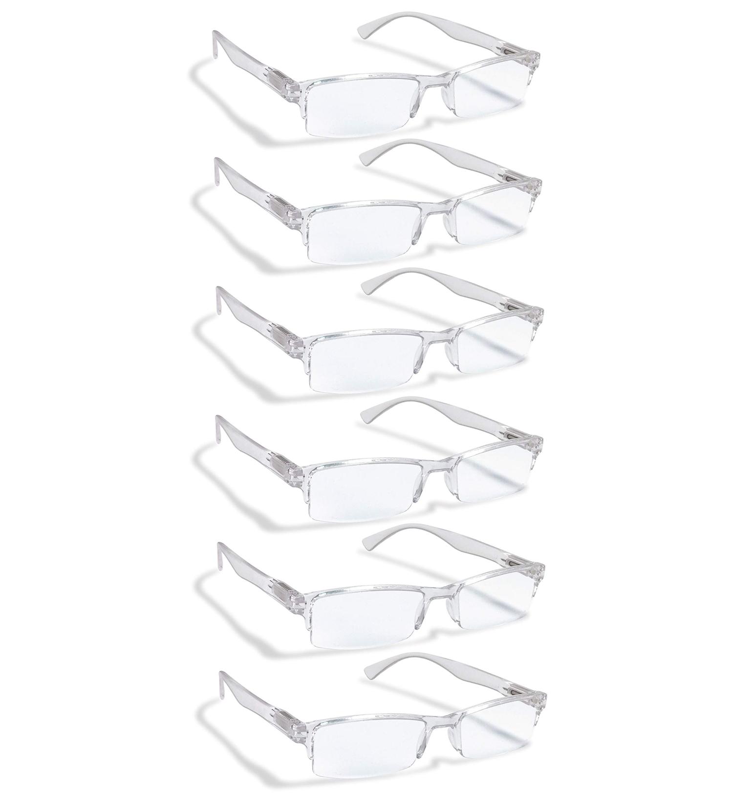 BOOST EYEWEAR 6 Pack Reading Glasses - Clear Half Rim Frames for Men and Women - Comfort Spring Loaded Hinges - +1.75 Diopters - 6 Pairs - Buy Online on GoSupps.com