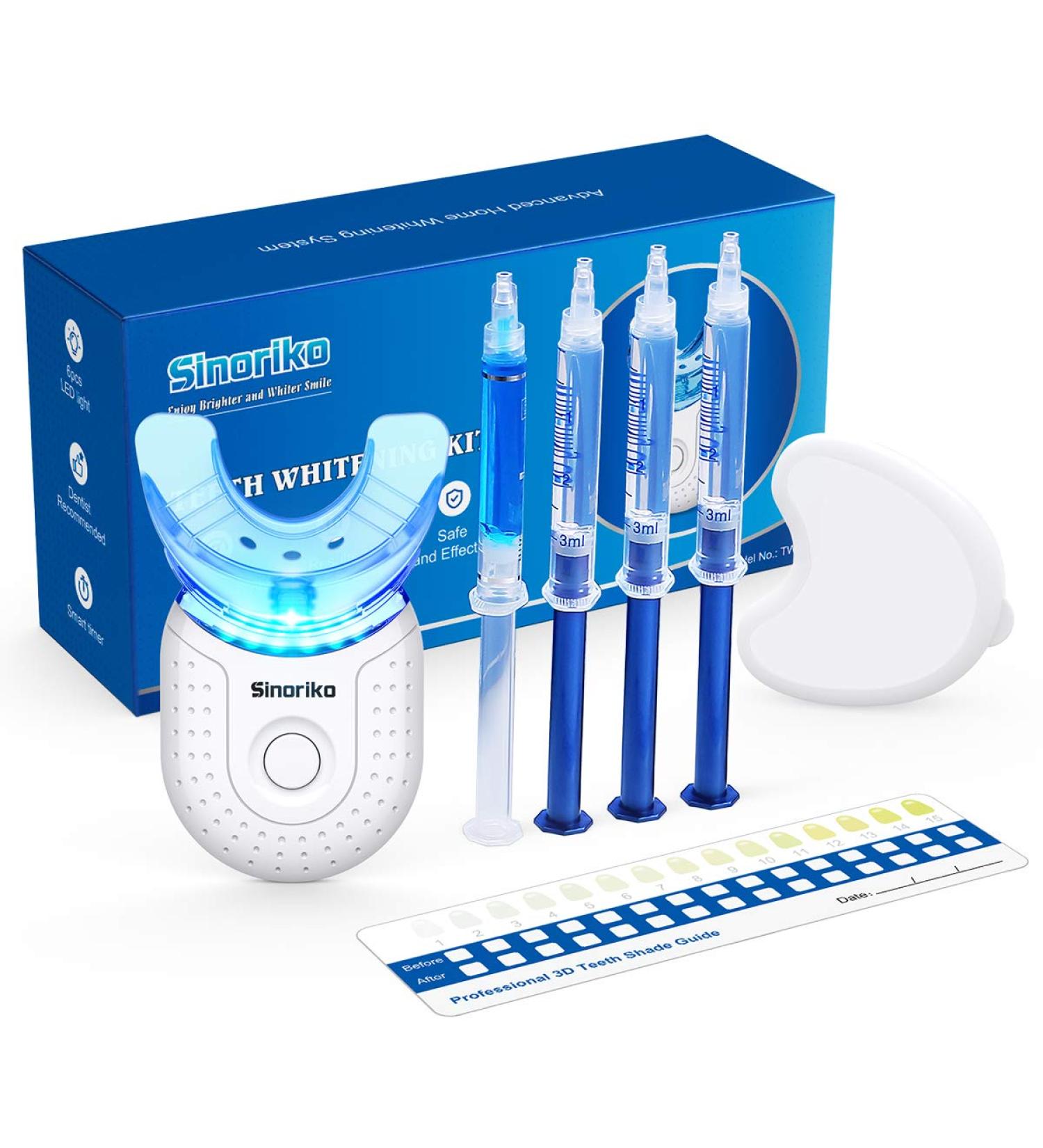 SINORIKO Teeth Whitening Kit - 6X LED Light, Fast 10 Min Results, 3 Whitening Gels, Remineralizing Gel, Home Teeth Whitener - Buy Online on GoSupps.com