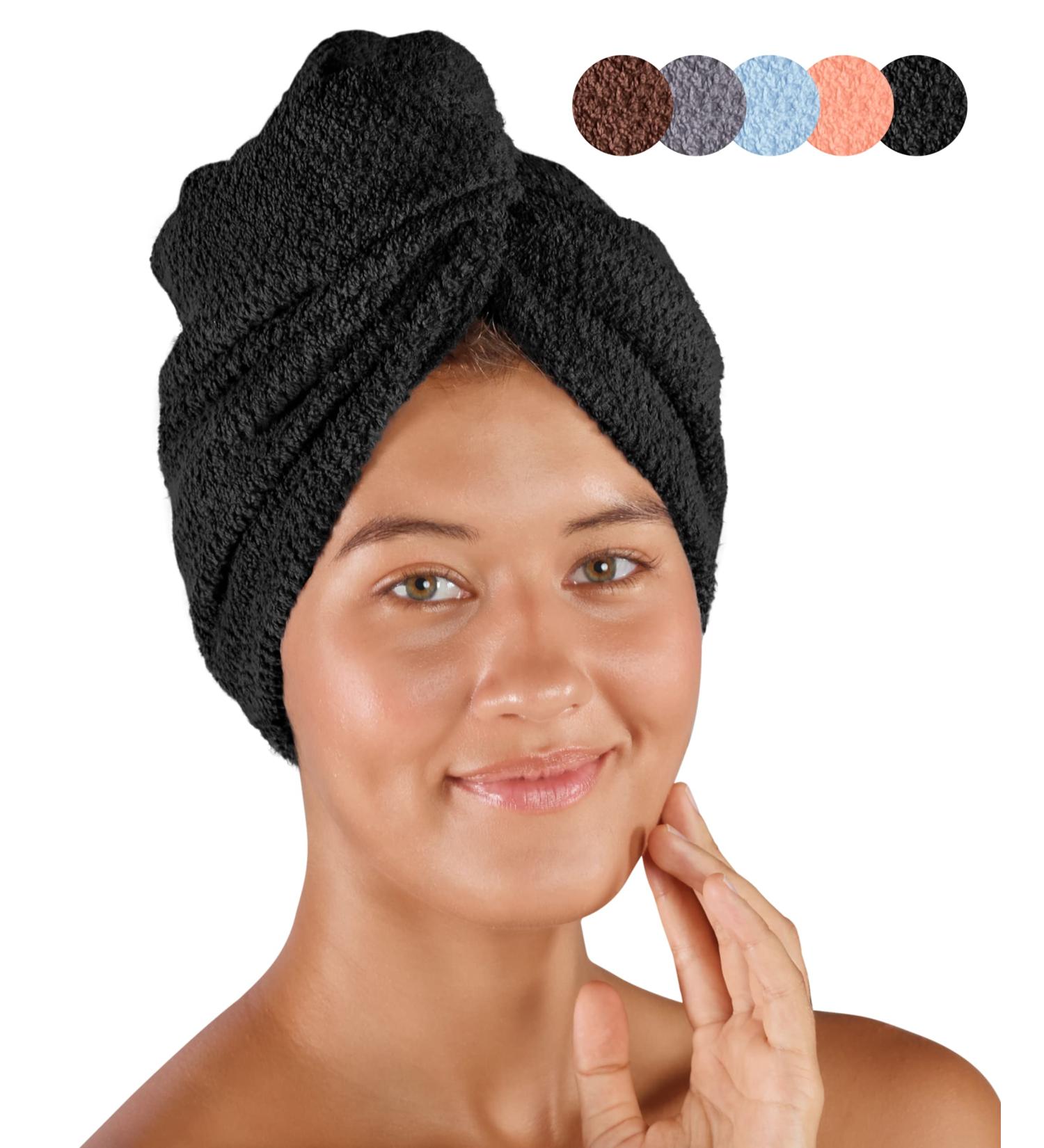 Buy Pamuq 100% Cotton Black Hair Turban Set Quick-Drying Button Design 2-Piece Hair Towel for Effortless Drying | International Shipping - Buy Online on GoSupps.com