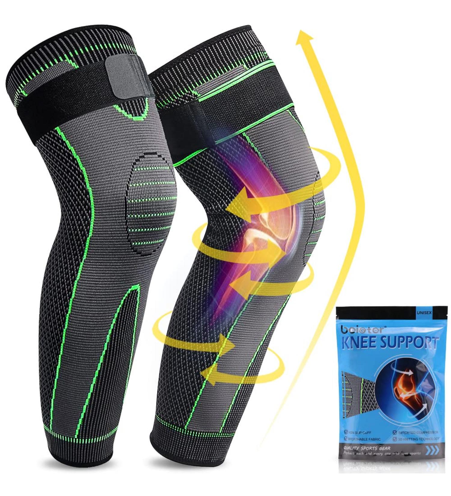 Beister Compression Leg Sleeves with Elastic Straps - Extra Long Knee Braces for Men & Women - Ideal for Basketball, Football, Knee and Joint Pain - Arthritis Support - Grey - Buy Online on GoSupps.com