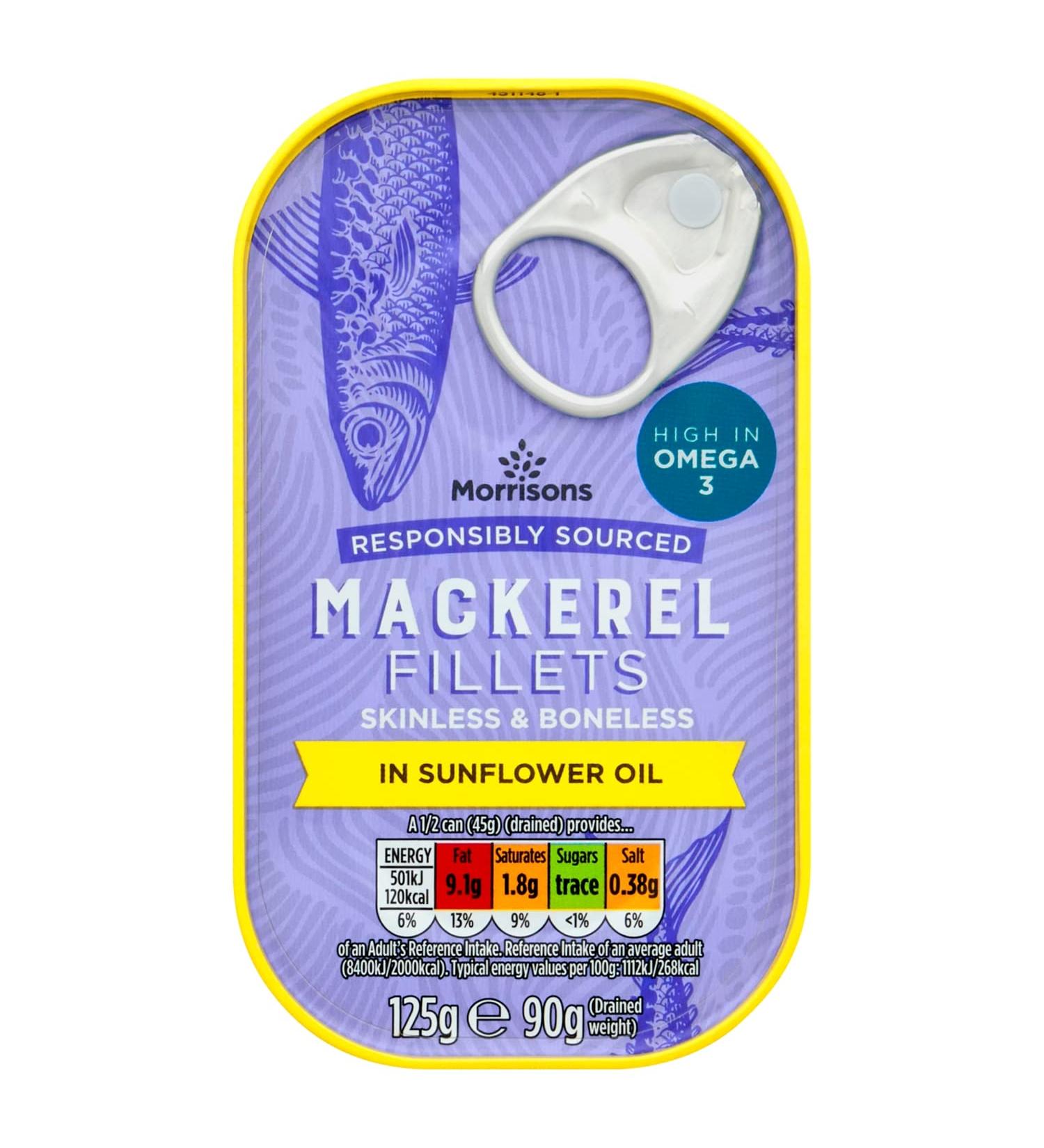 Morrisons Mackerel Fillets in Sunflower Oil 125g - Buy Online on GoSupps.com