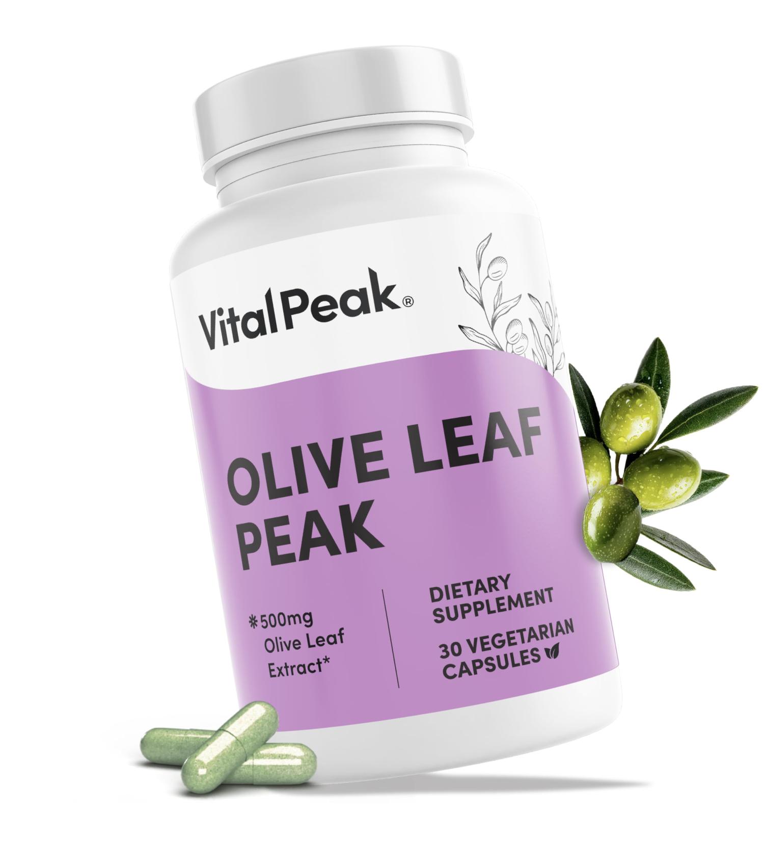 Vital Peak Olive Leaf Peak 500 mg - Immune System Support Cardiovascular Health Support & Joint Comfort Support - Olive Leaf Extract Capsules - Natural Supplement - Vegan Non-GMO - 30 Capsules - Buy Online on GoSupps.com