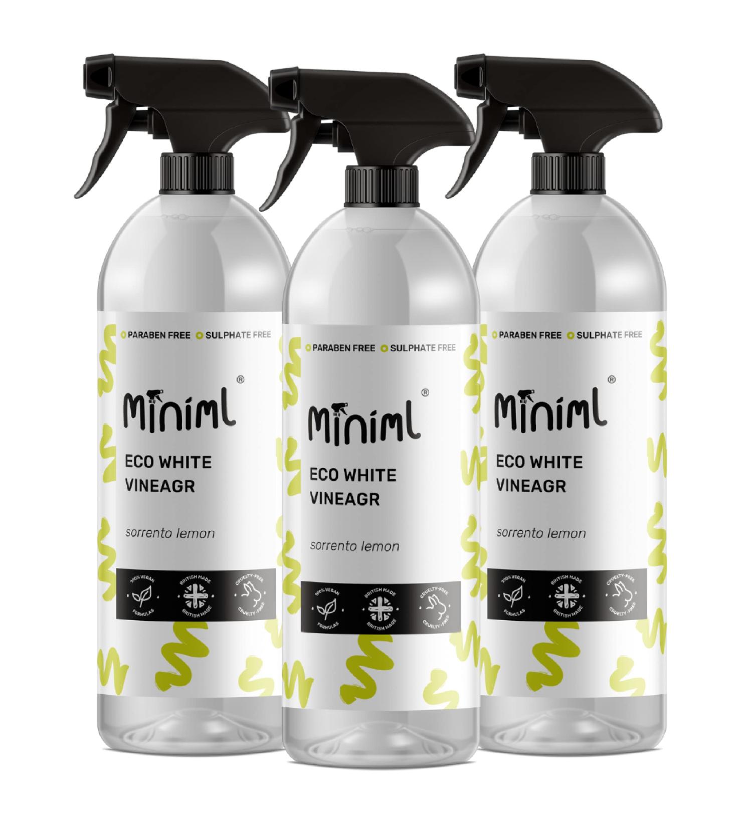 Miniml Eco White Vinegar Cleaning Lemon Scented 3 x 750ml - All Natural Multi-Surface & Multi-Purpose Cleaner Limescale Remover Laundry Softener & More - 100% Vegan & Cruelty Free - Buy Online on GoSupps.com