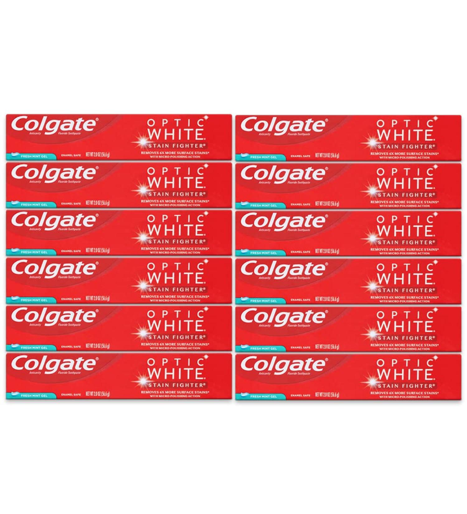 Colgate Optic White Stain Fighter Fresh Mint Gel Travel Size Toothpaste 2.0 oz - Pack of 12 - Buy Online on GoSupps.com