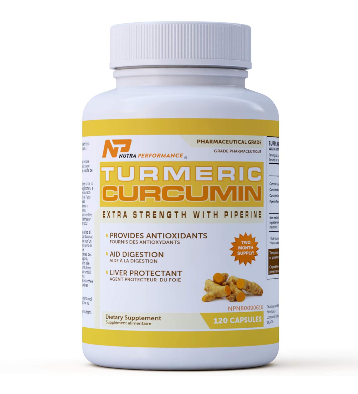 Natural Turmeric Curcumin Supplement with Piperine - 120 Capsules - Made in Canada - Buy Online on GoSupps.com