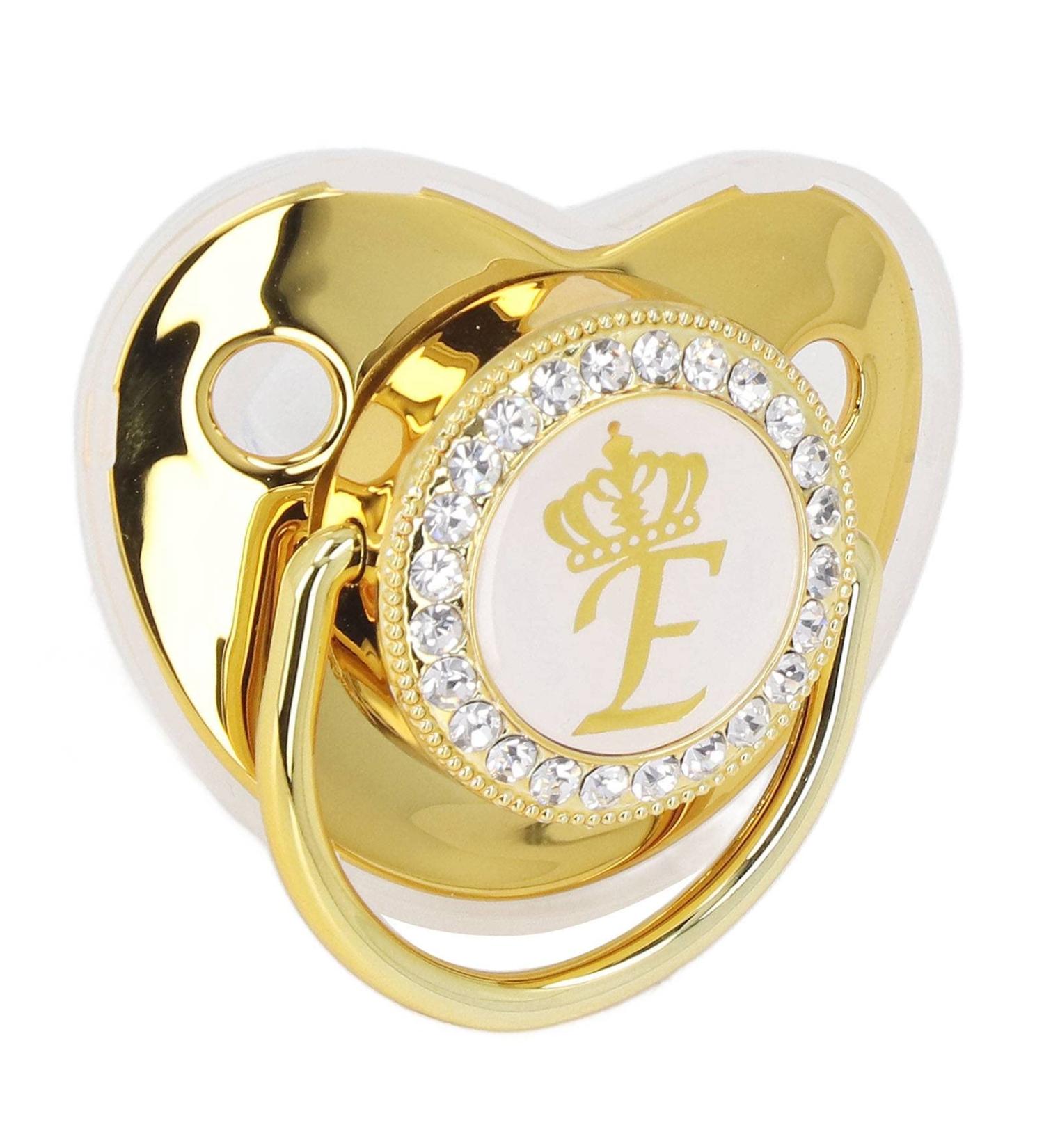 Rhinestone Night Pacifier with Chain Clip - Exquisite Golden Crown Letter Design for Infants - Buy Online on GoSupps.com