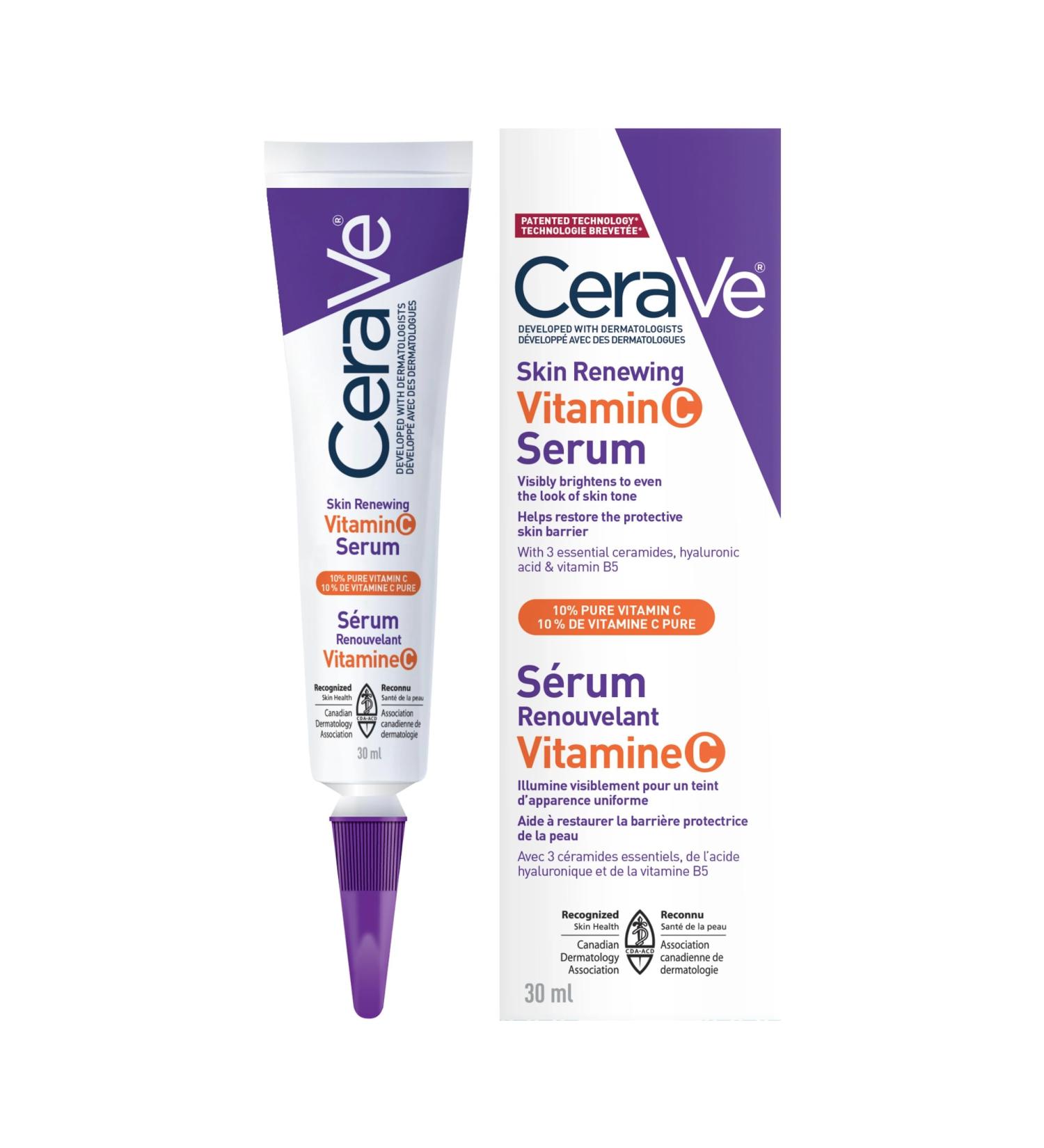 CeraVe Skin Renewing Vitamin C Serum with 10% Pure VITAMIN C for Face With Hyaluronic Acid | Skin Brightening Face Serum for dark spots with ceramides & Vitamin B5. Fragrance Free Developed with dermatologists 30mL 30 ml (Pack of 1) - Buy Online on GoSupps.com