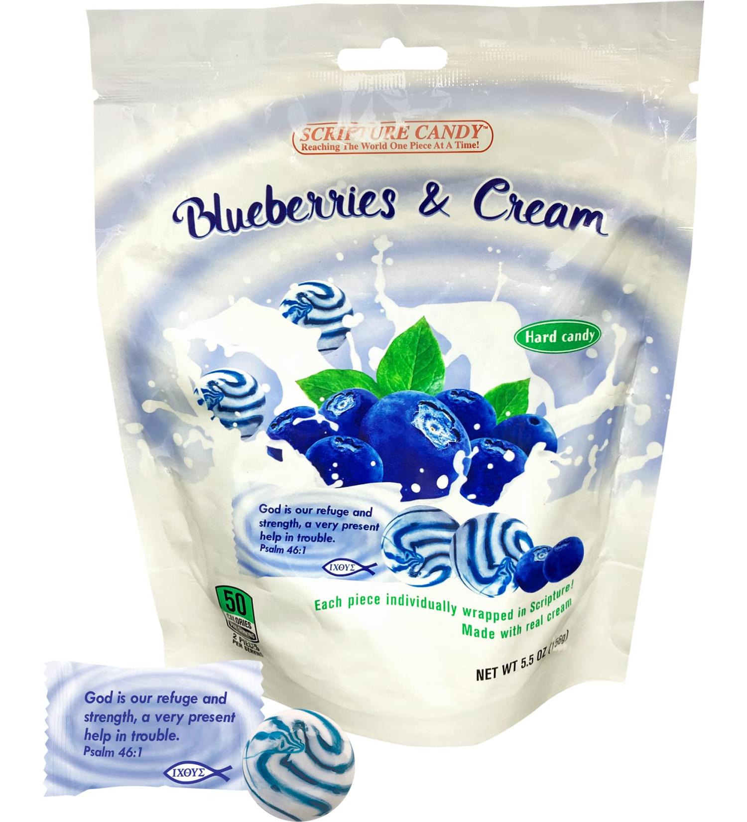 Scripture Candy, Blueberries & Cream Hard Candy 5.5oz Bag, 25 Pieces