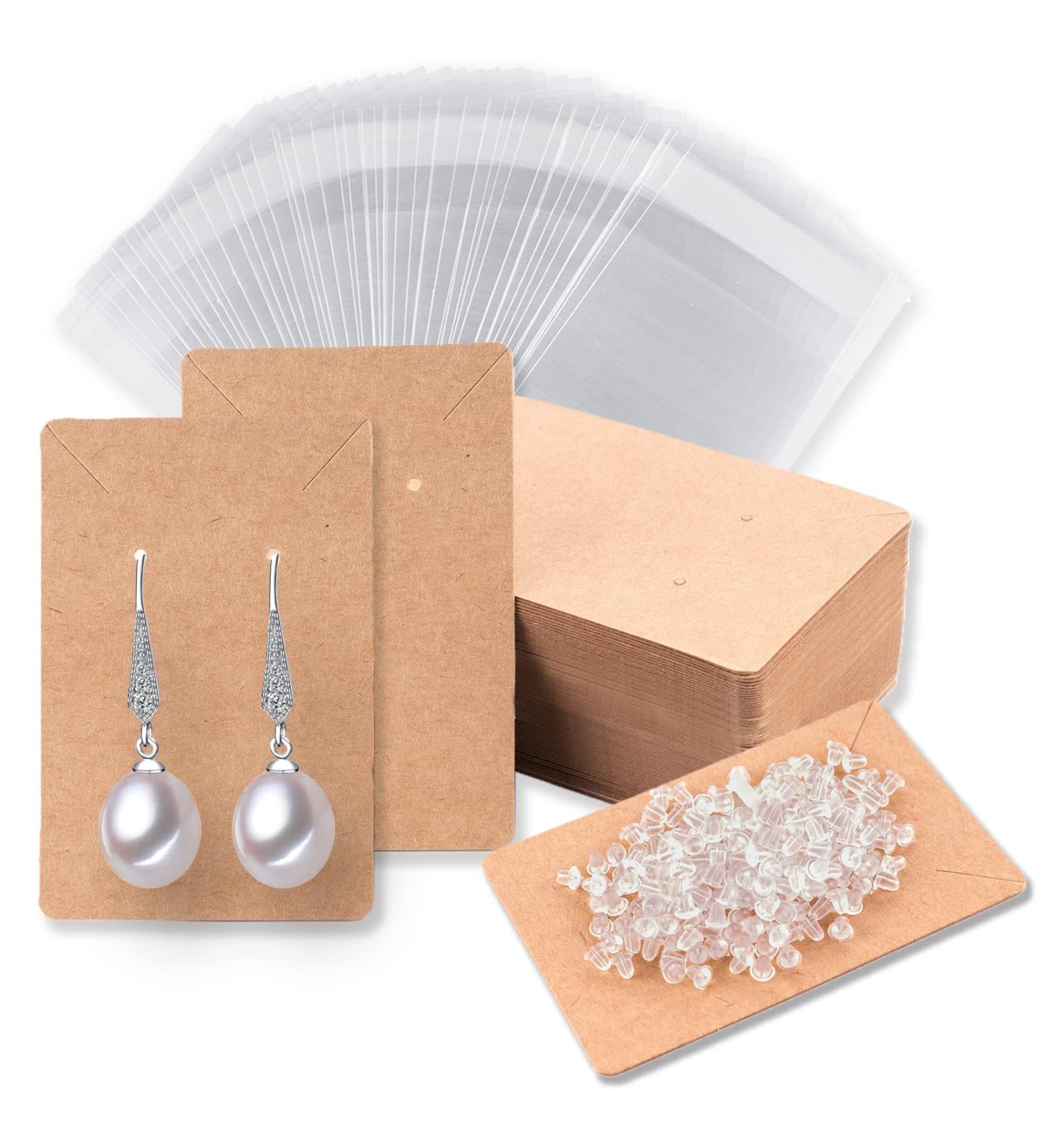120 Earring Cards with Packaging and 240 Earring Backs for Jewelry Display - Brown, 3.5x2.4 Inches - Buy Online on GoSupps.com