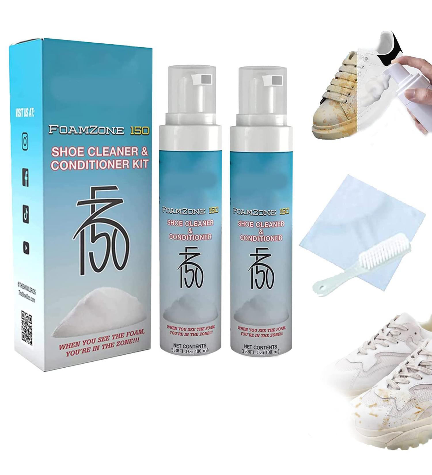 Foamzone 150 Shoe Cleaner and Conditioner Kit 100ML White Shoe Cleaner Whitener Stain Remover Foam Zone 150 Shoe Cleaner with Brush Fz150 Shoe Cleaner for Canvas Shoes Shell Shoes Sneakers 2pcs - Buy Online on GoSupps.com