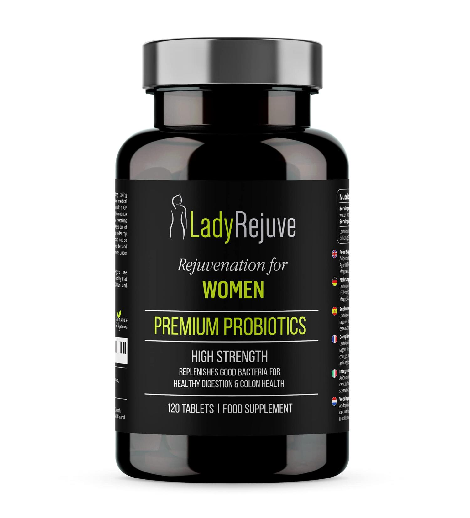 LadyRejuve Premium Probiotics | 120 Vegan Tablets | 10 Billion CFU - Women's Probiotic Supplement for Digestive Health & Constipation Relief - Buy Online on GoSupps.com