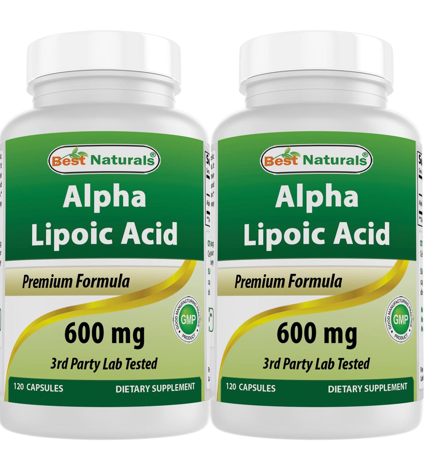 Buy Best Naturals Alpha Lipoic Acid 600 mg - Premium Antioxidant Supplement (120 Count Pack of 1 & 2) - International Shipping Available - Buy Online on GoSupps.com
